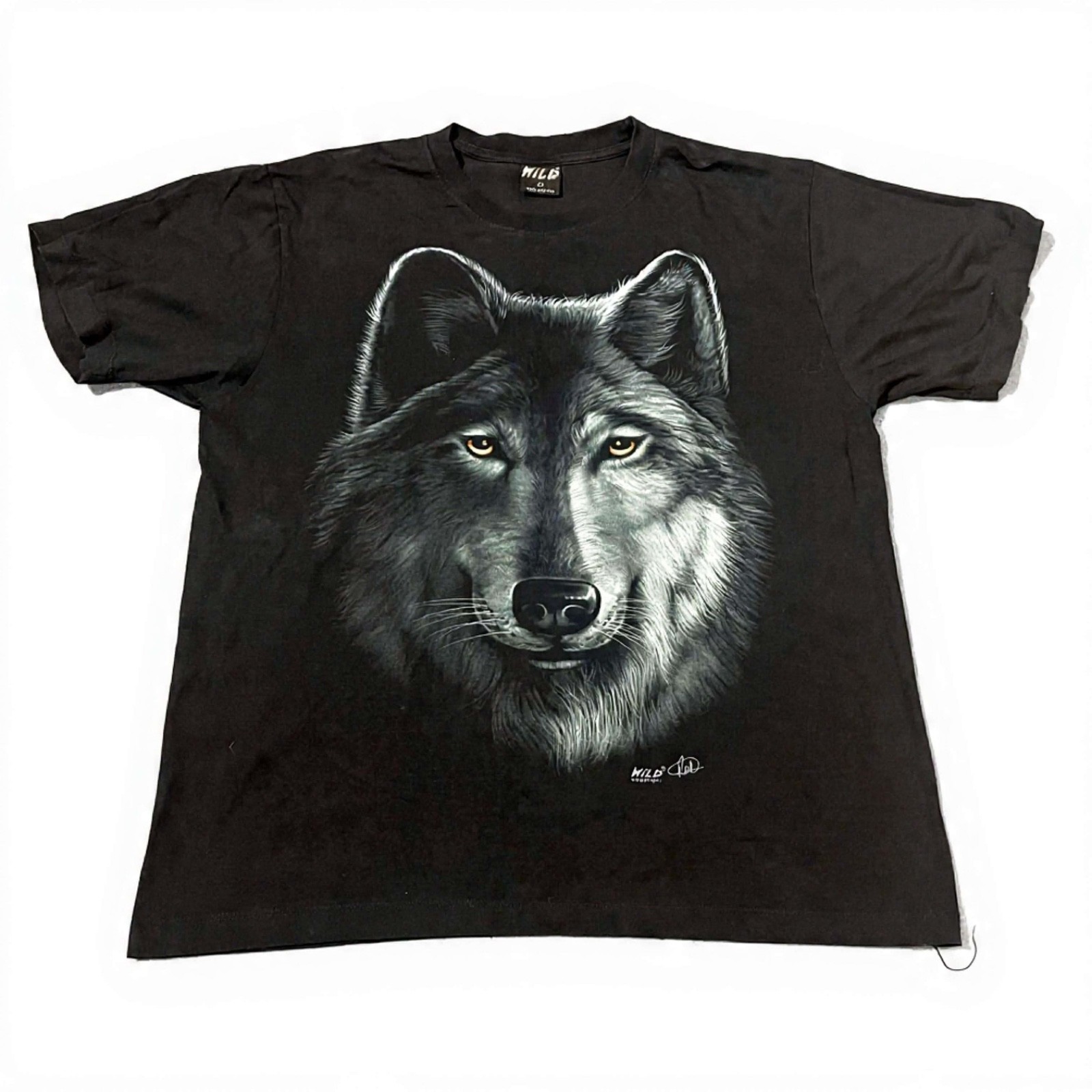 Wild T-Shirt Wolf Graphic Print 90s Short Sleeve Black Mens Large
