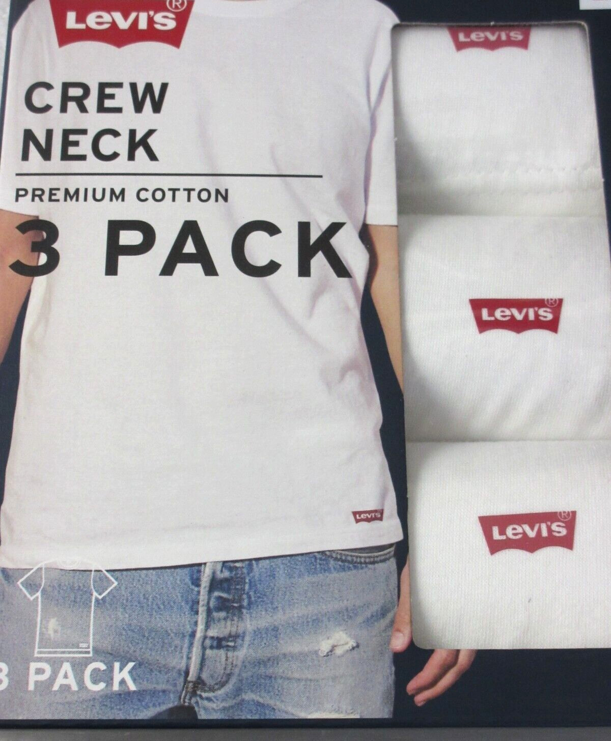 Levi&rsquo;s Men&rsquo;s Crewneck Premium Cotton 3 Pack Tee shirts White NIB Ships Free