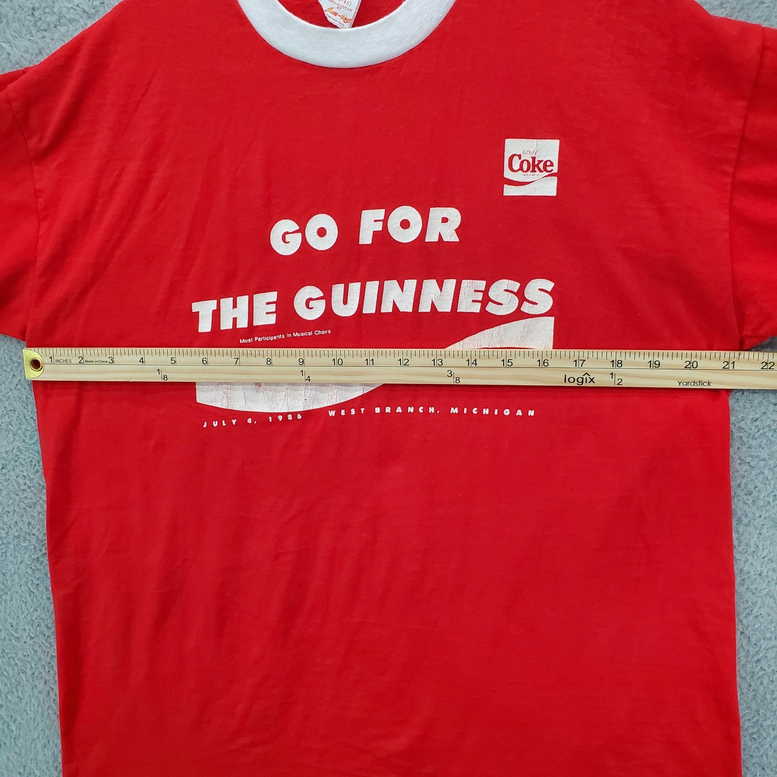 Vintage Coke Go For The Guinness Shirt Mens XL Red Ringer 1986 80s USA Made