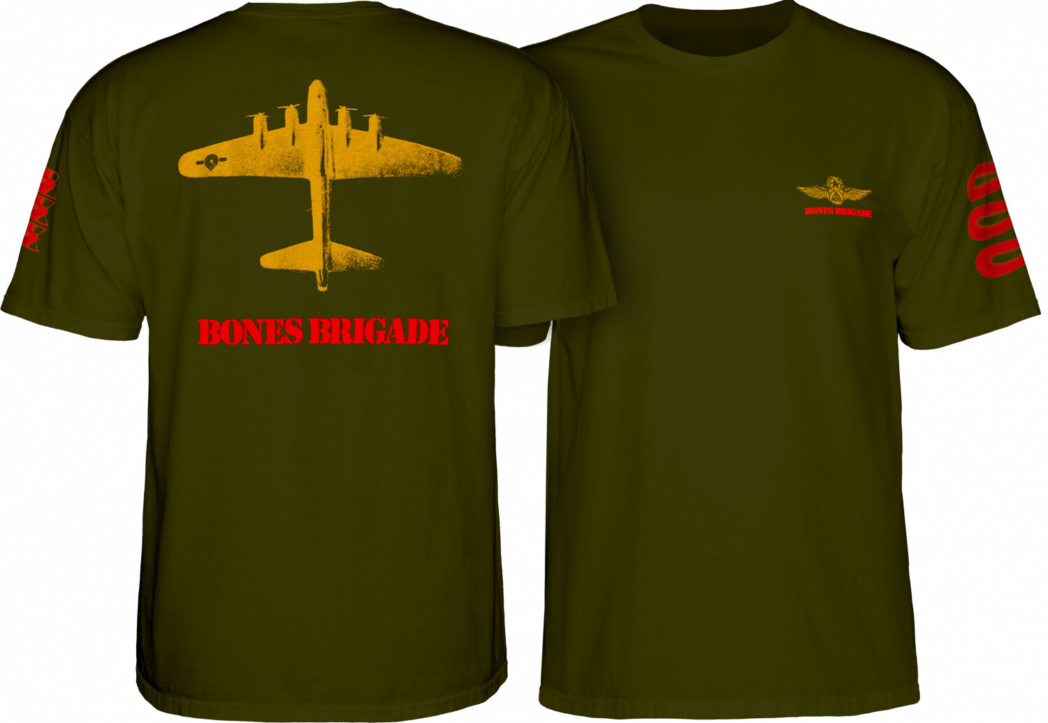 Powell Peralta BONES BRIGADE BOMBER Skateboard T Shirt MILITARY GREEN