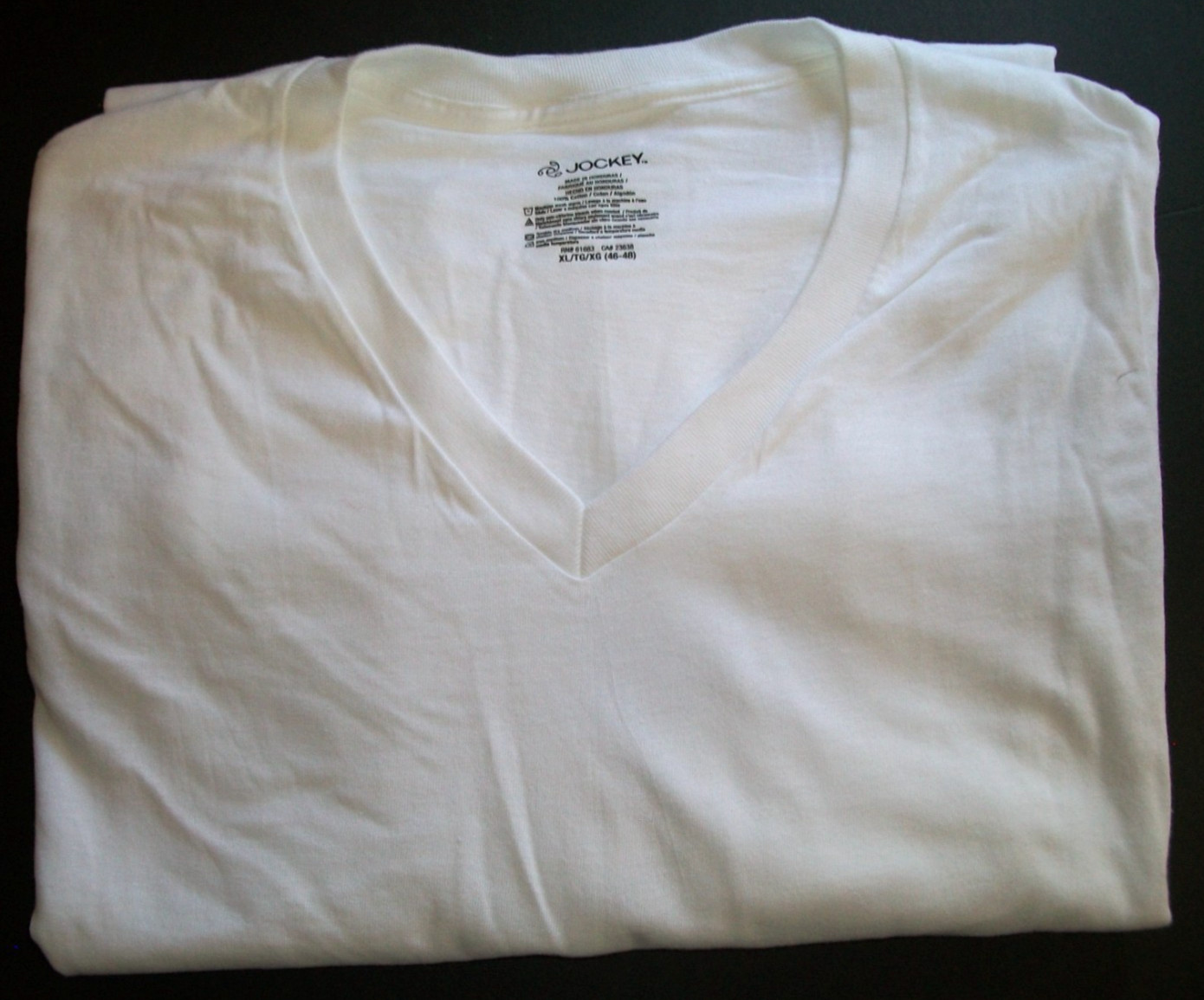 Jockey Power Knit V Neck T-Shirt Single Stitch WHITE L/XL (46-48) 100% Cotton