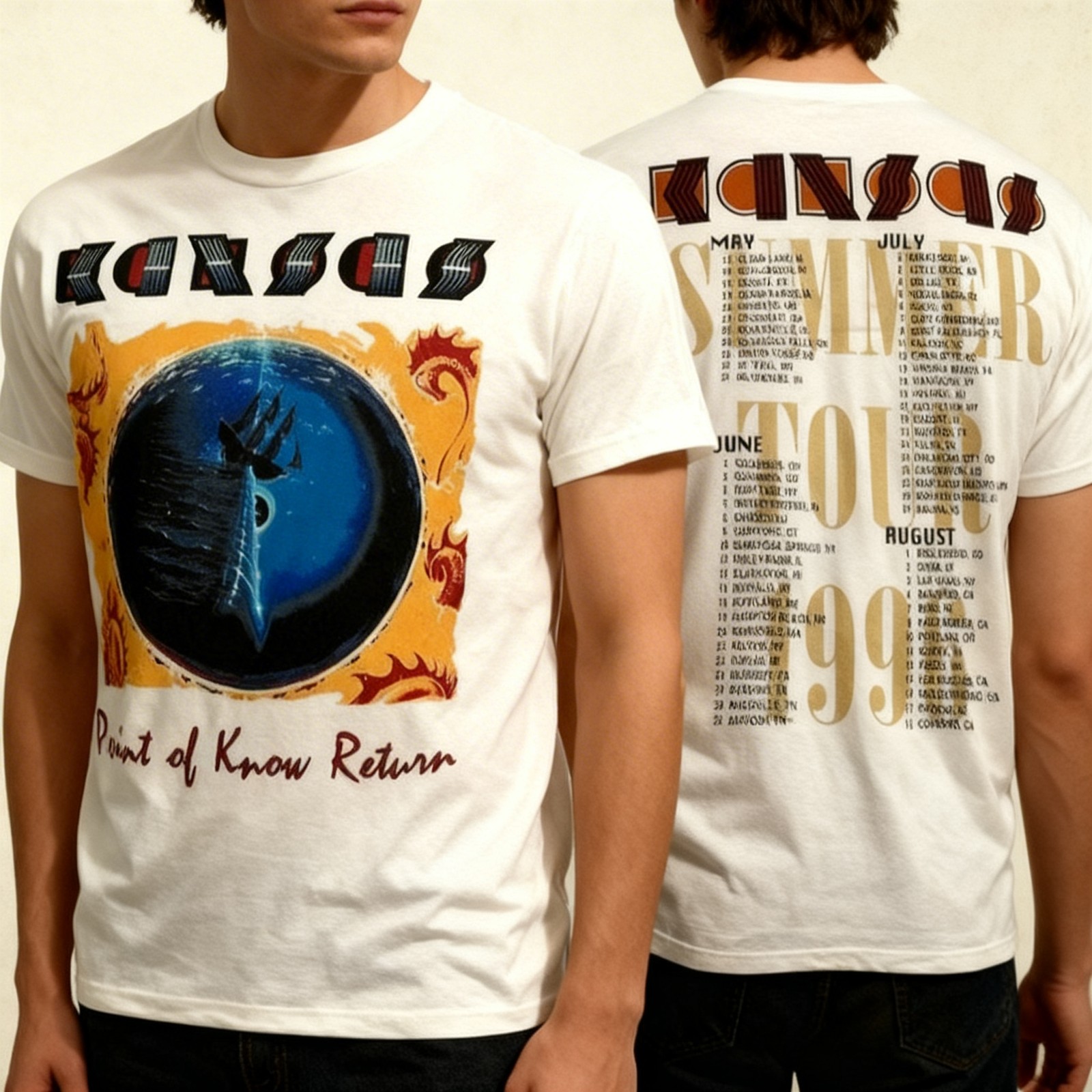 Kansas rock band Summer Tour T-shirt white Unisex All Sizes 2 sided