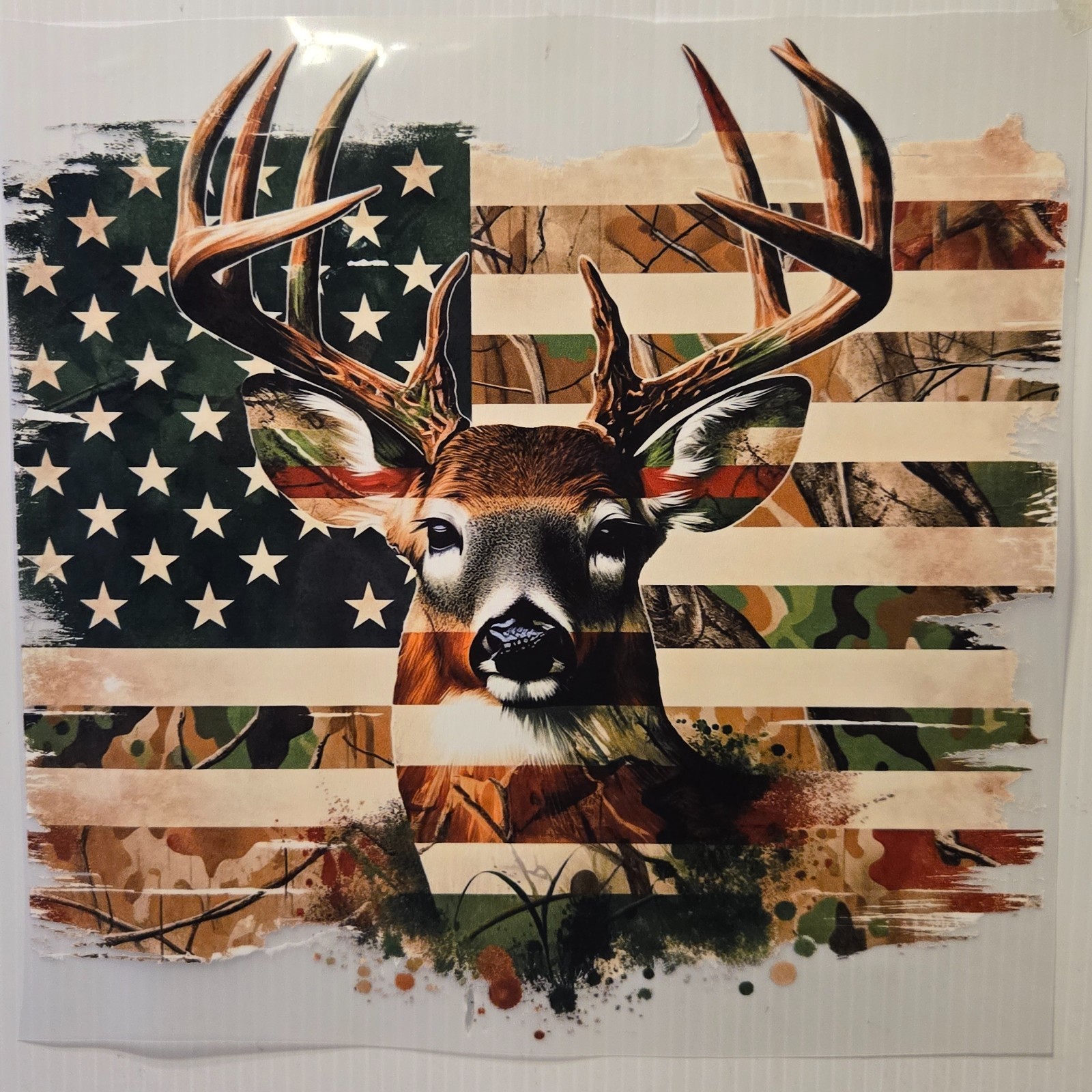DEER HUNTING CAMO AMERICAN FLAG AMERICAN OUTFITTERS POCKET SHIRT #0046
