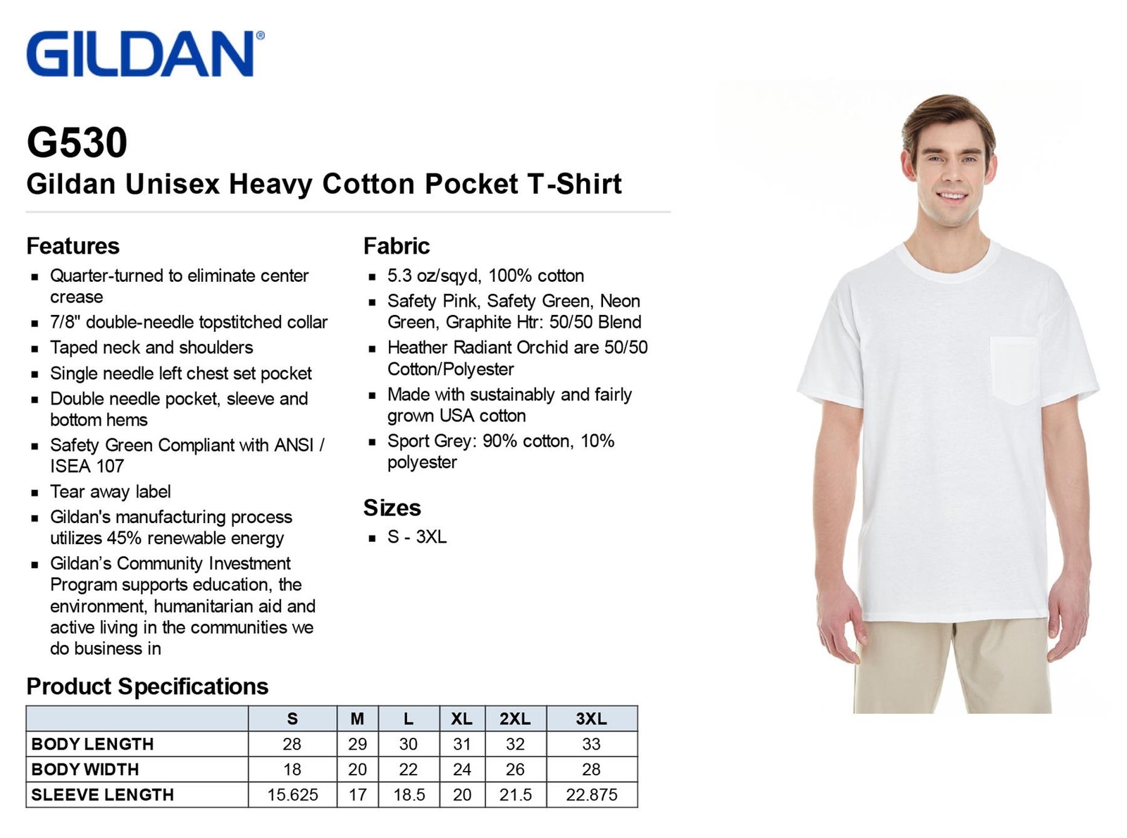 Gildan Mens Heavy Cotton Double Needle Pocket T-Shirt G530 5300