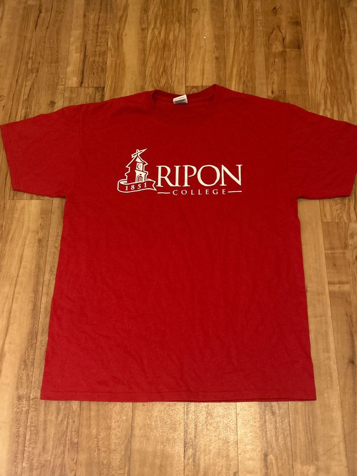 Ripon College Red Hawks Mens Size Large Red T-Shirt Jerzees Short Sleeve