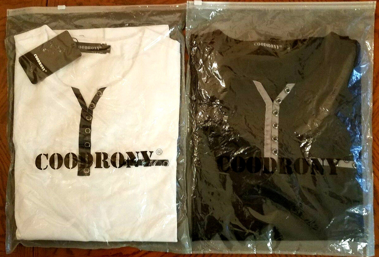 COODRONY Men Cotton T-shirt New Long Sleeve Henry Collar Black or White M-L Reg.