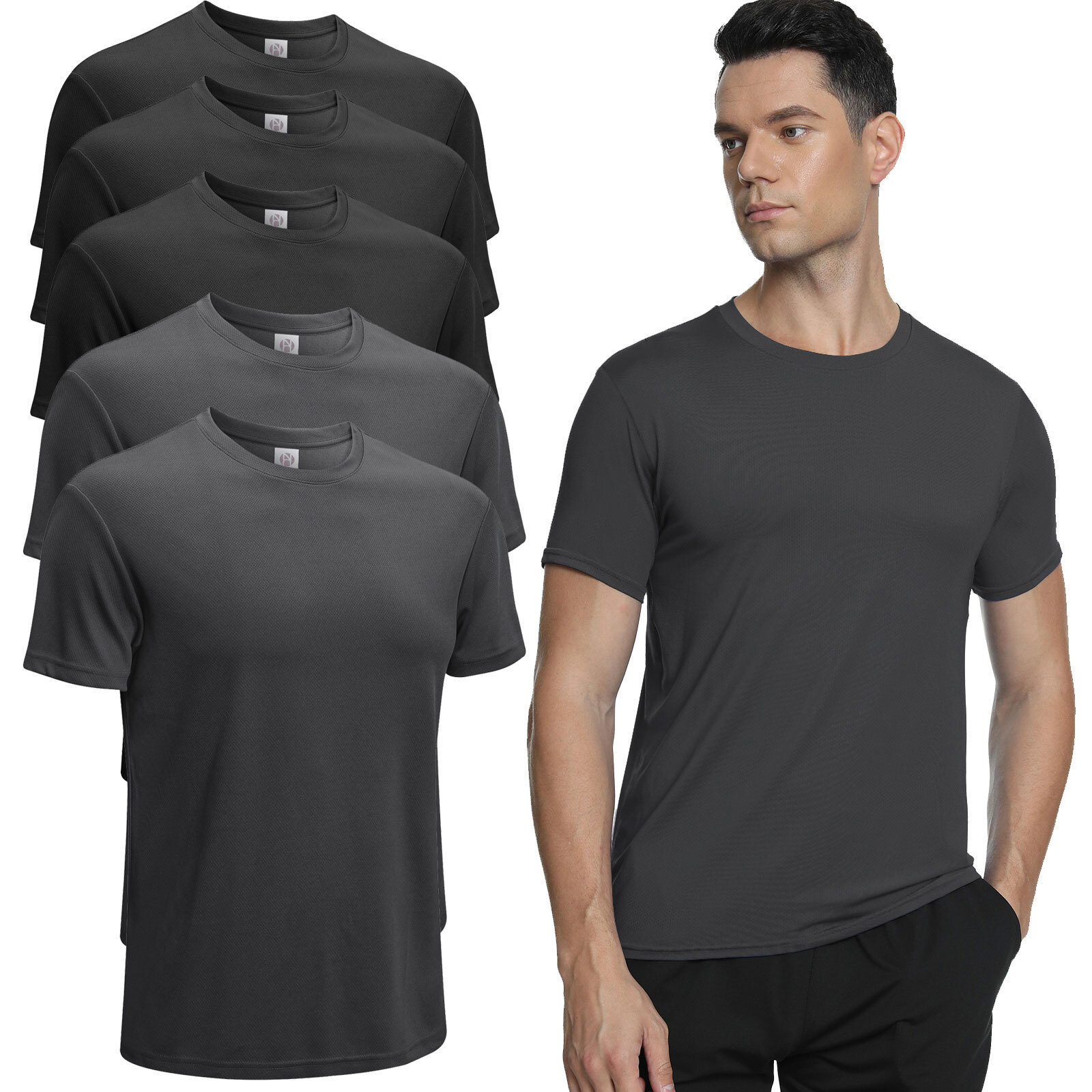 MEETYOO 5 Pack Summer Men Short Sleeve ComfortSoft Lightweight Polyester T Shirt
