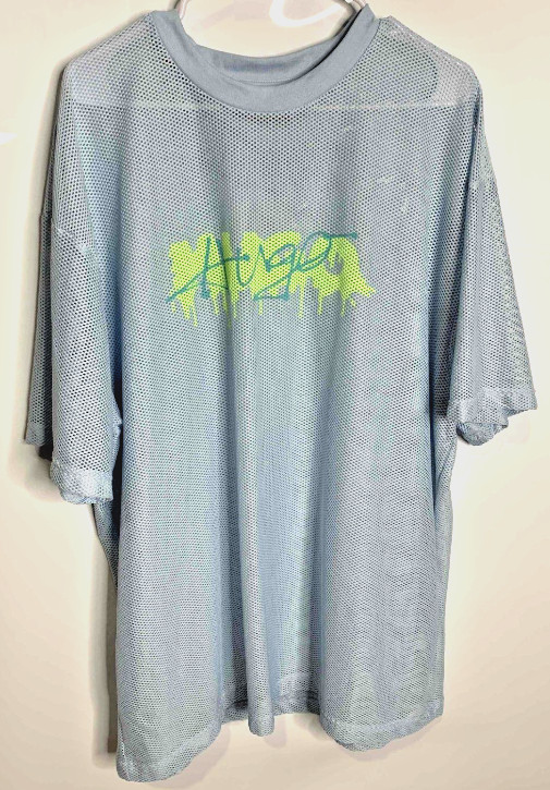Hugo Boss Mesh Jersey Shirt Mens Size XXL Blue Neon Green Graphic Festival Beach
