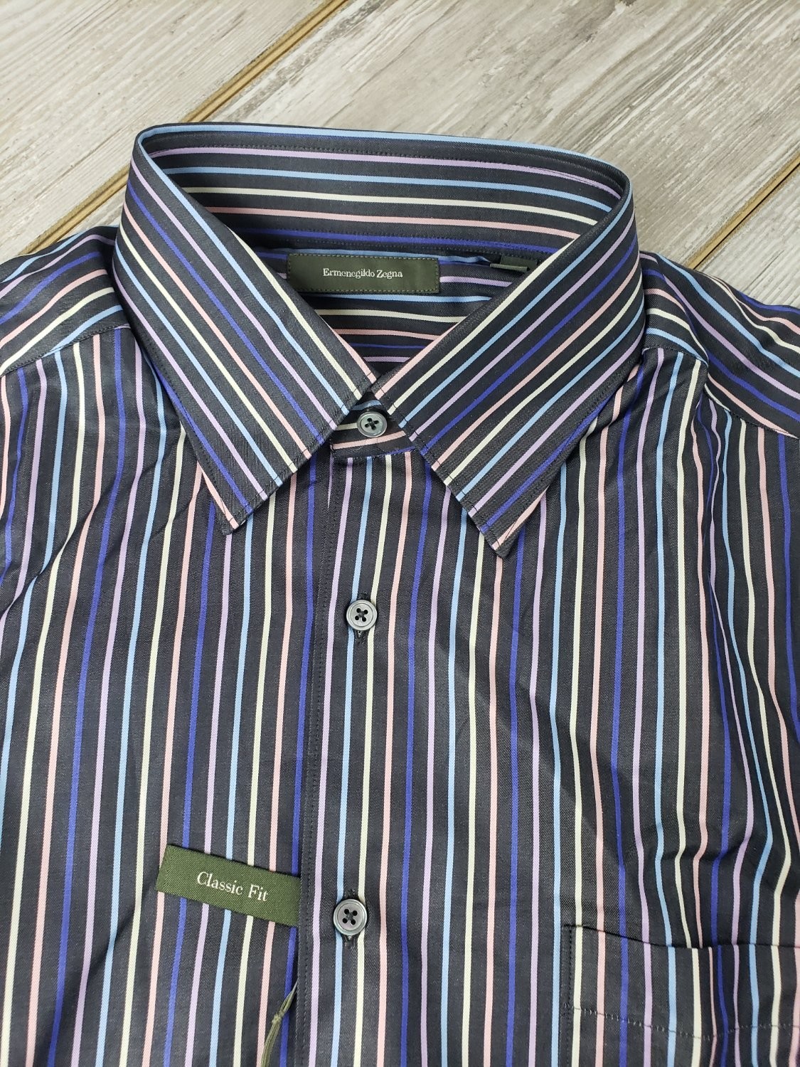 Ermenegildo Zegna Classic Fit Men&rsquo;s Dress Shirt L Multicolor Single Chest Pocket