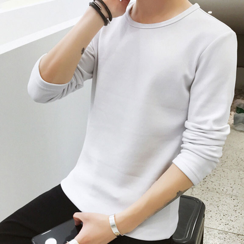 Men Thermal Fleece Lined T-shirt Winter Warm Tops Trouser Long Sleeve T-Shirt