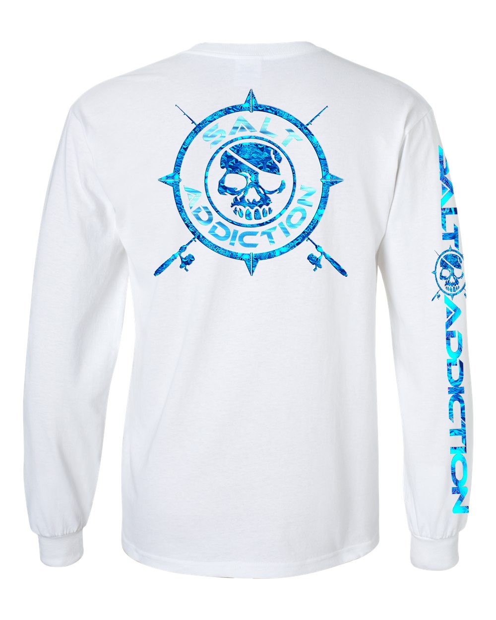 Salt Addiction Logo T Shirt Fishing Long Sleeve Nautical Compass Cotton