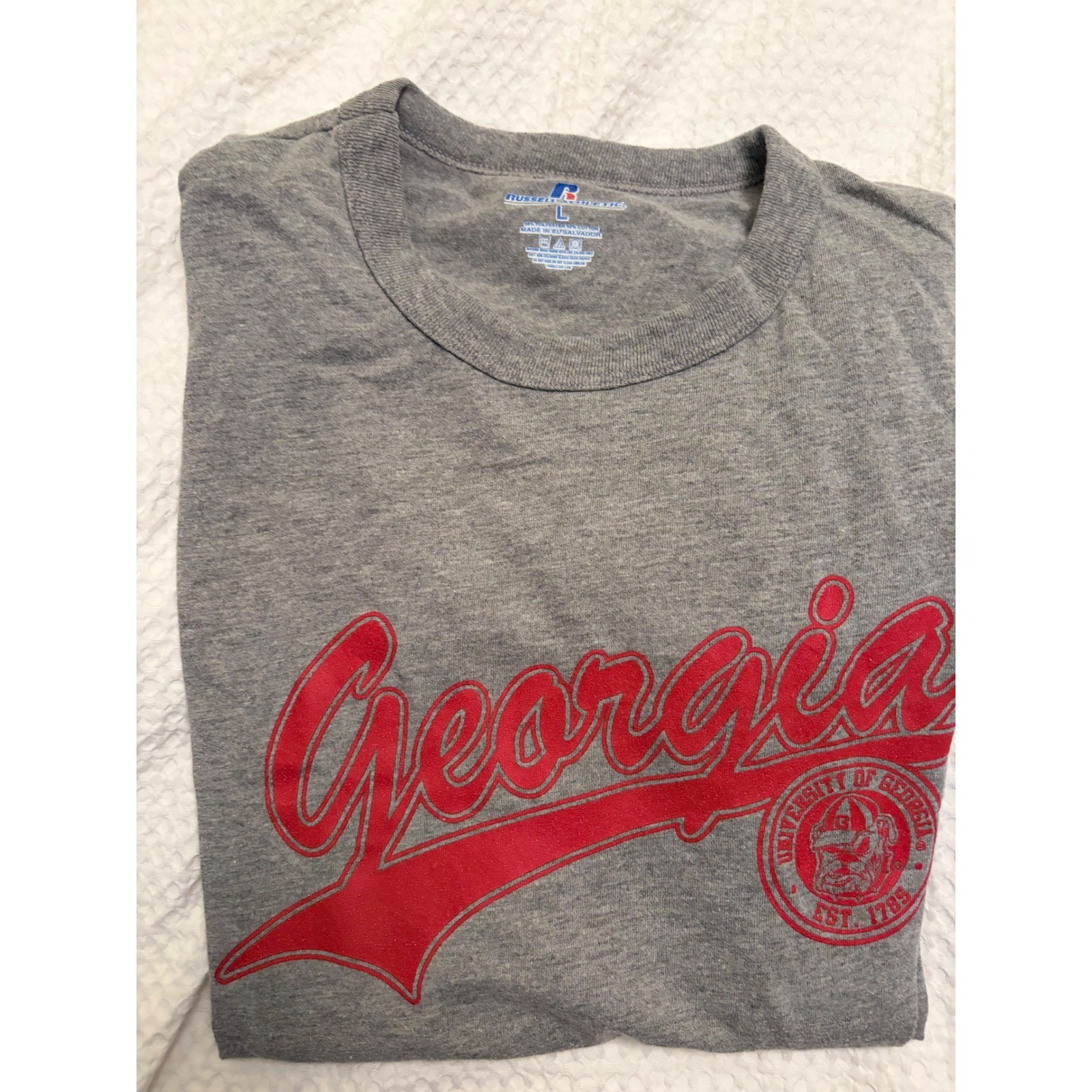 Russell Athletic Mens Georgia Bulldogs T-Shirt Gray Graphic Tee Large UGA L