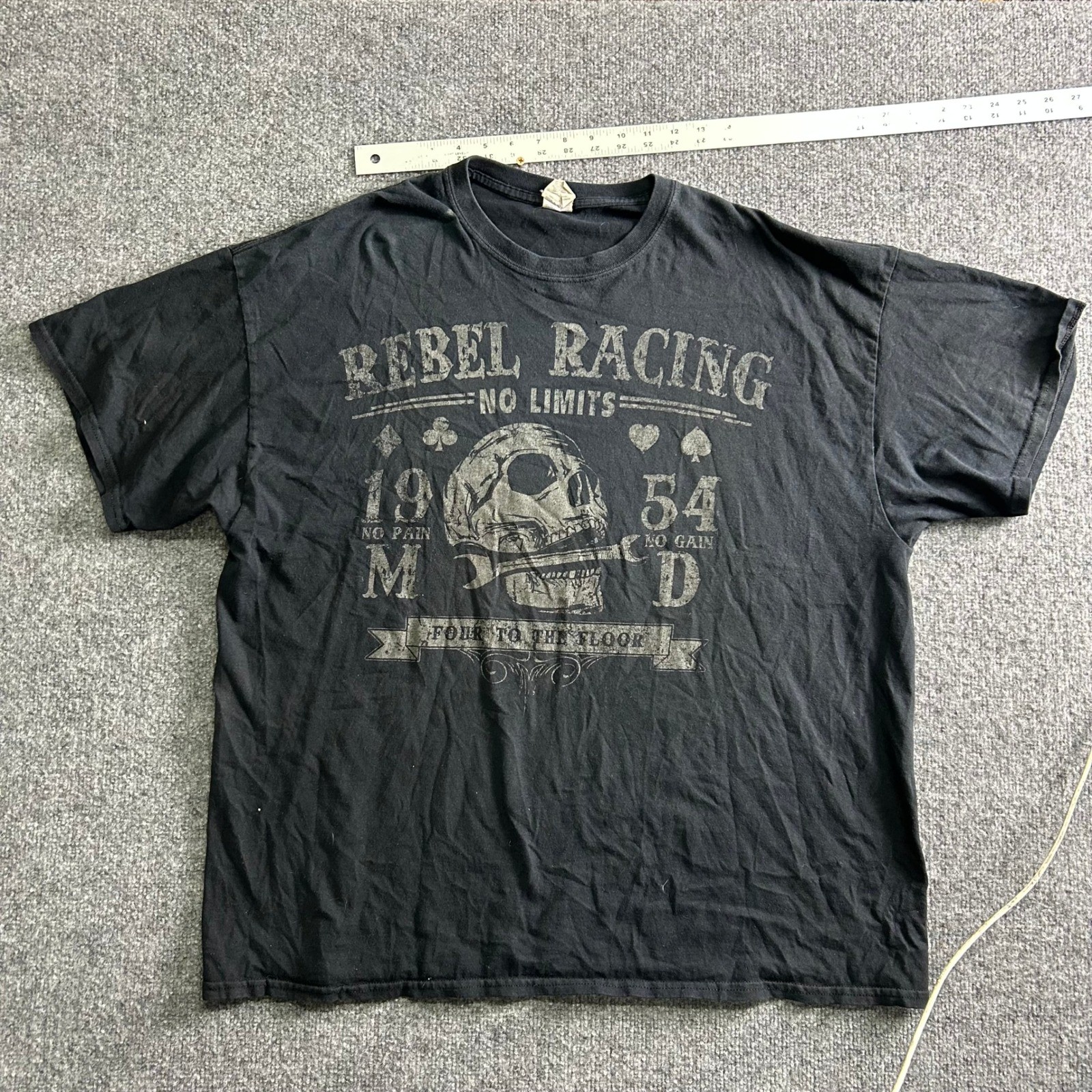 Gildan T-Shirt Mens Size 2XL Black Rebel Racing Skull Graphic Heavy Cotton Tee