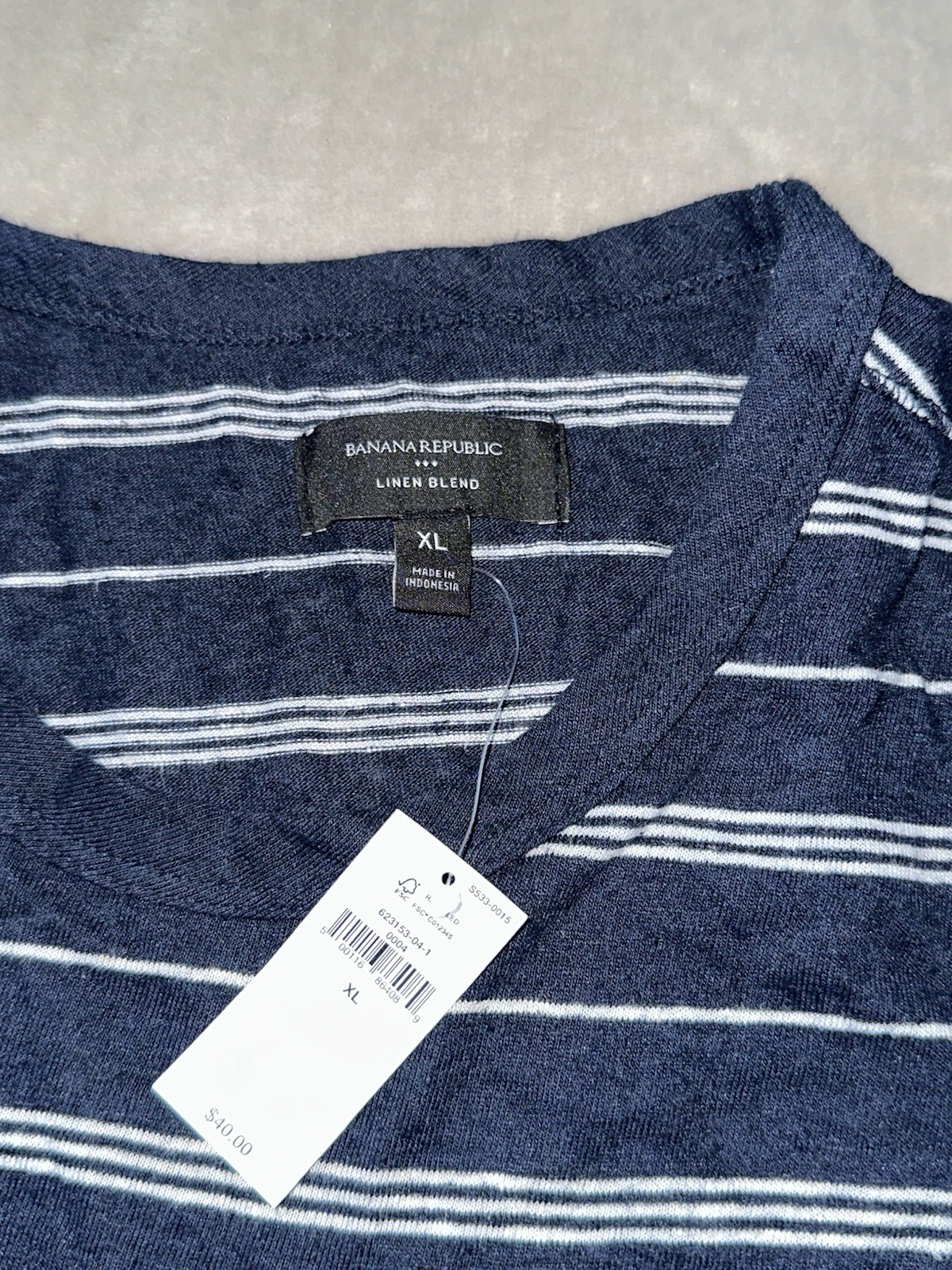 Banana Republic Men&rsquo;s Linen Blend T-Shirt Short Sleeve Blue Size XL *BRAND NEW*