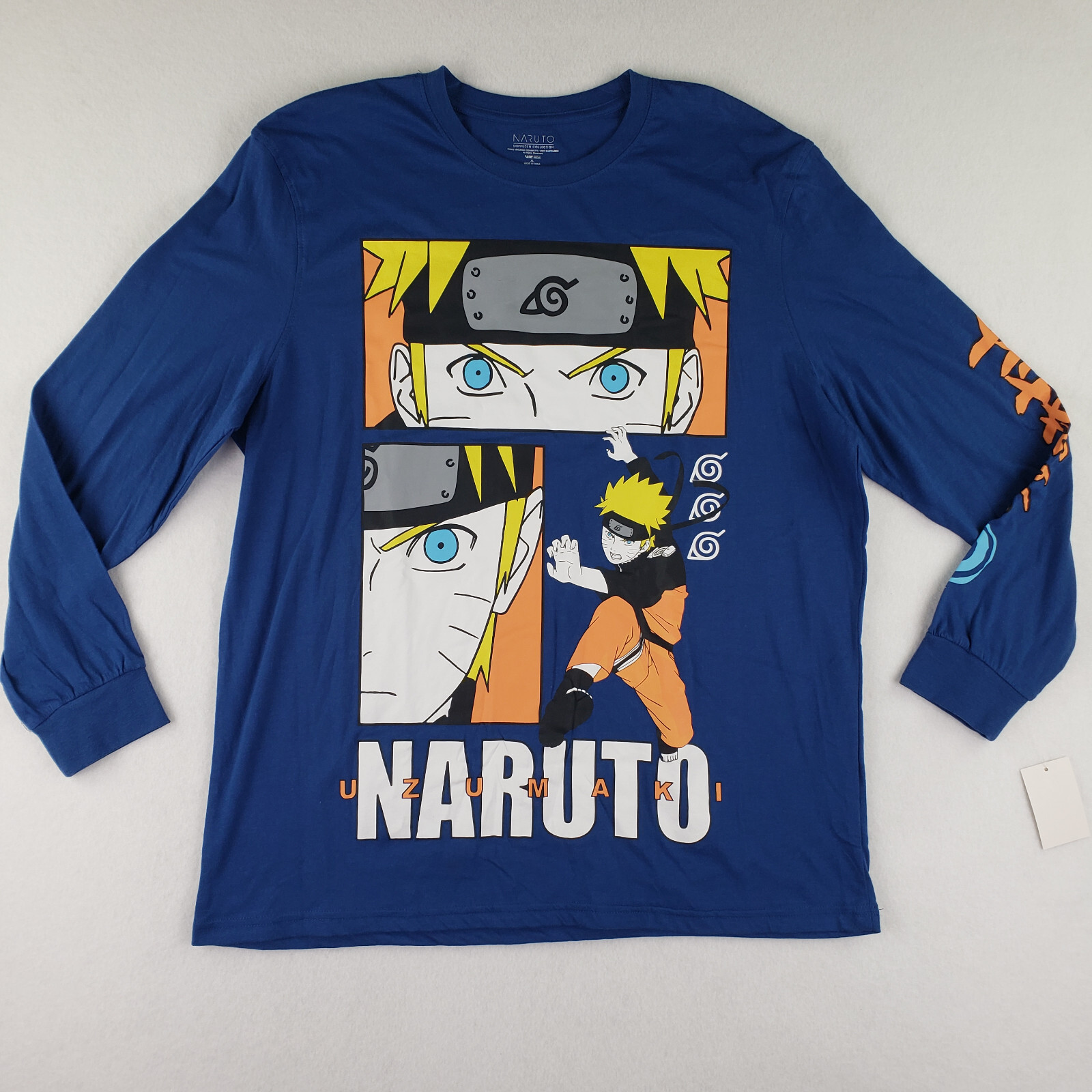 Mens Blue NARUTO Uzumaki LS Graphic T Shirt Tee Size XL Anime TV Show NWT