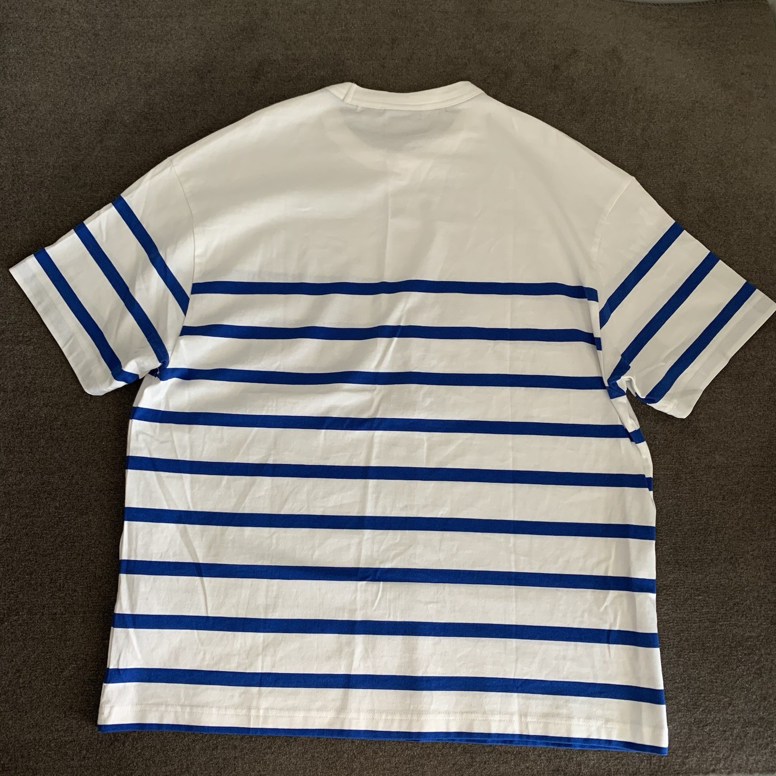 Hugo Boss T-Shirt Men&rsquo;s Small Nola Stripe Crewneck Dog Graphic Print White/Blue