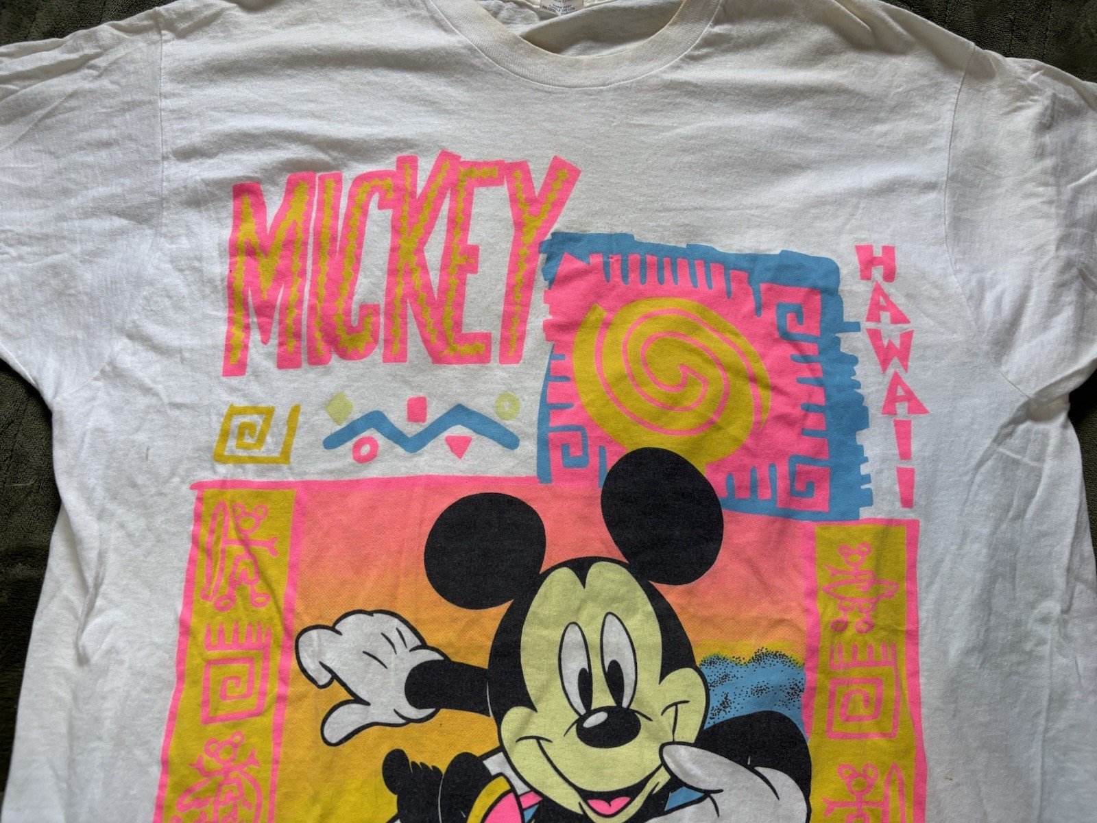 Vintage Mickey Mouse Sleep Shirt White One Size Hawaii Wave Zone Sherry 90s USA