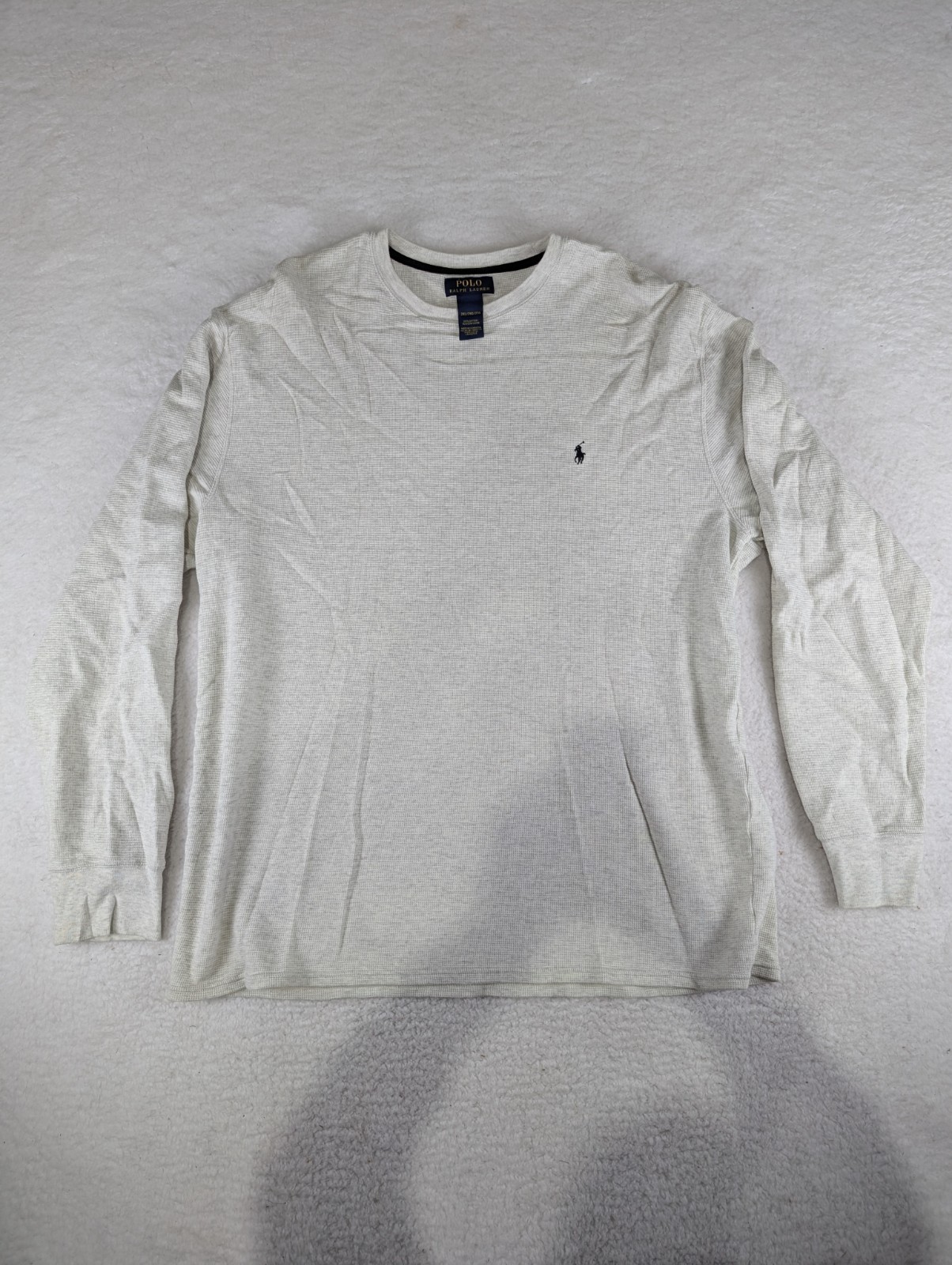 POLO RALPH LAUREN Waffle Knit Crewneck Pull-On Thermal White Shirt Men&rsquo;s 2XL