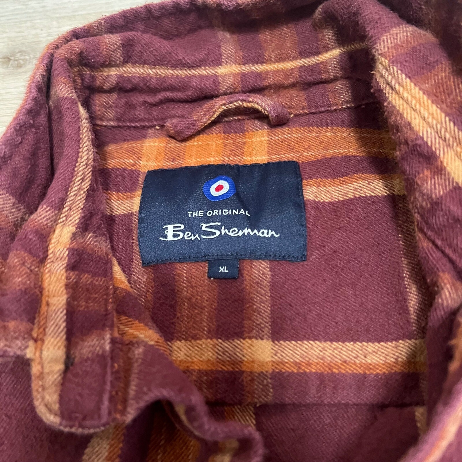 Ben Sherman Mens XL Plaid Red Orange Long Sleeve Flannel Shirt Punk Blitz GBH