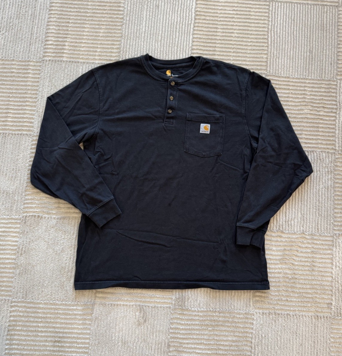 Carhartt Mens Original Fit Thermal Henley Shirt Size Large Black Work Outdoor