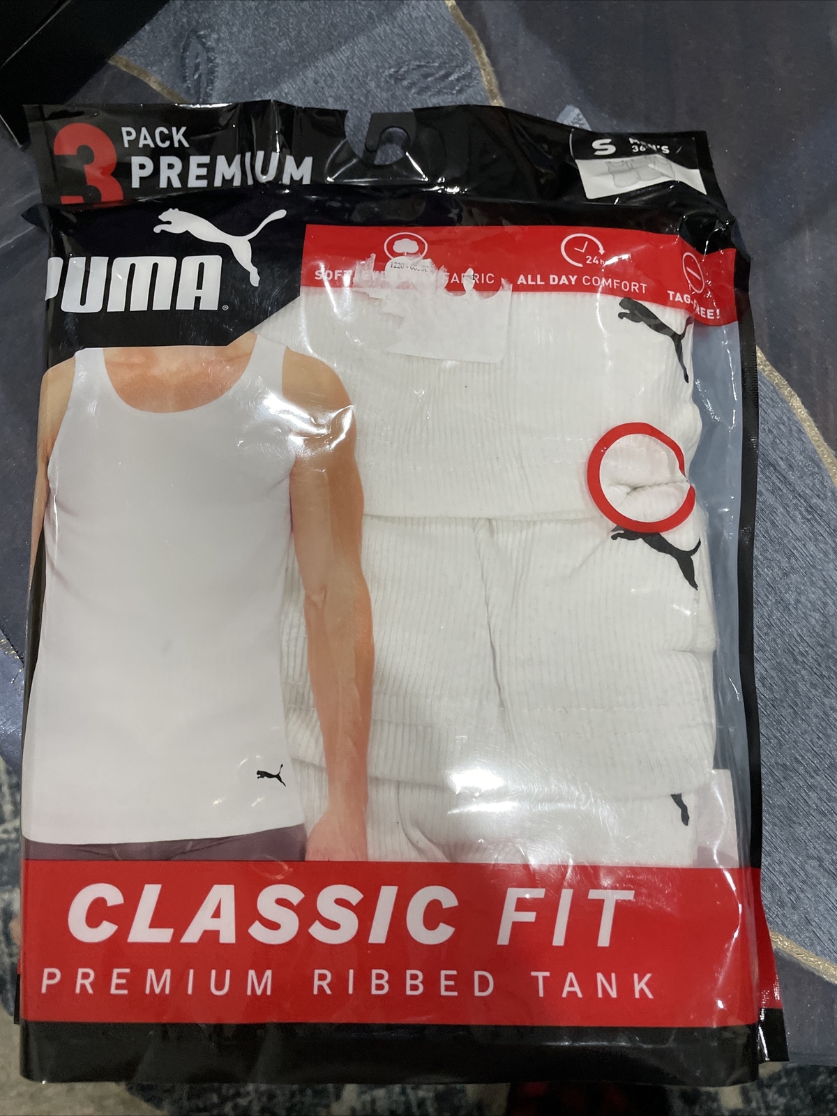 PUMA Men&rsquo;s 3 Pk Premier Ribbed Tank Tops Soft All Day Comfort Fabric Tag Free Sm