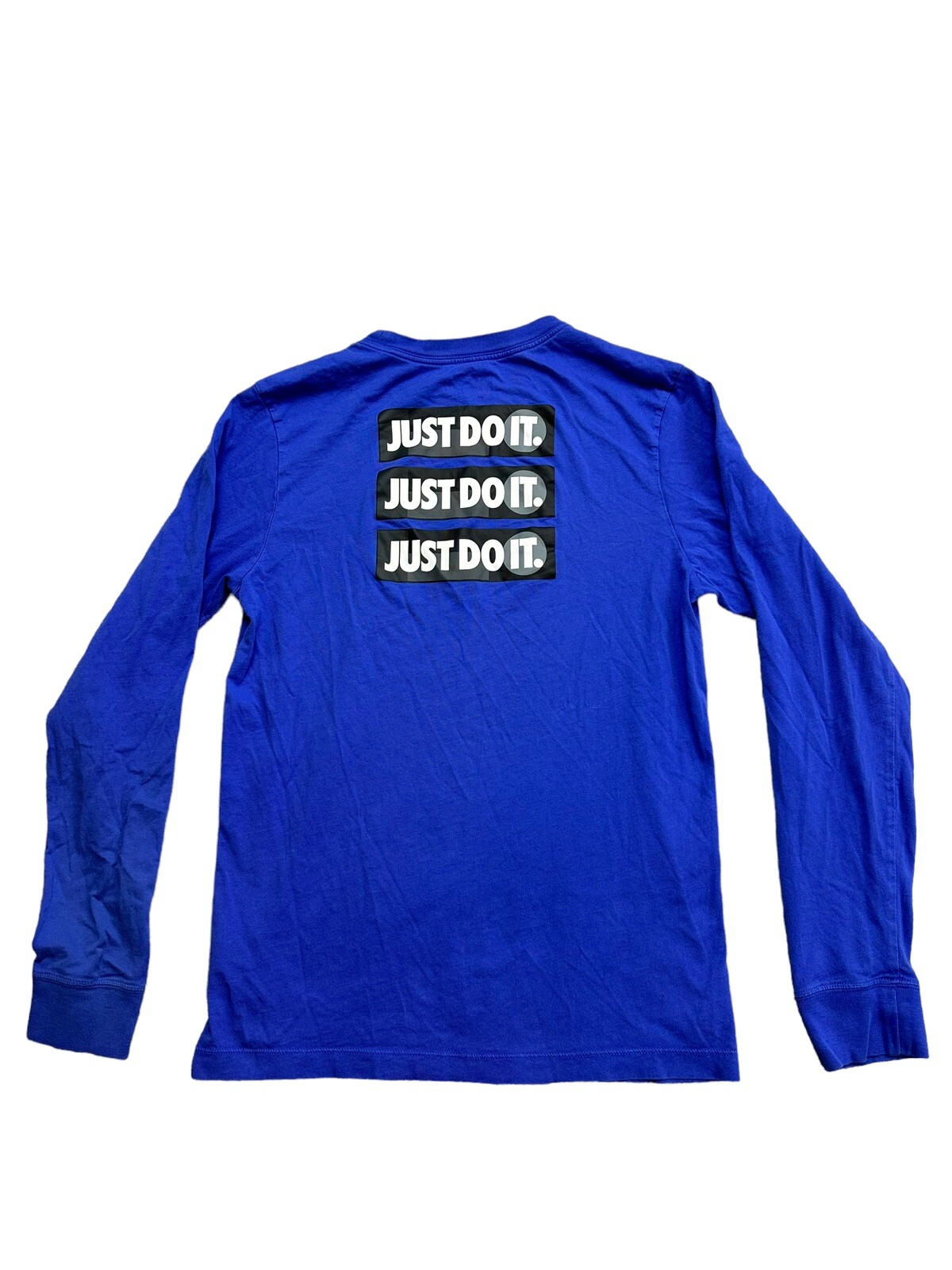 The Nike Tee Long Sleeve Just Do It 2 Sided Logo Ribbed Cuffs SMALL Royal Blue