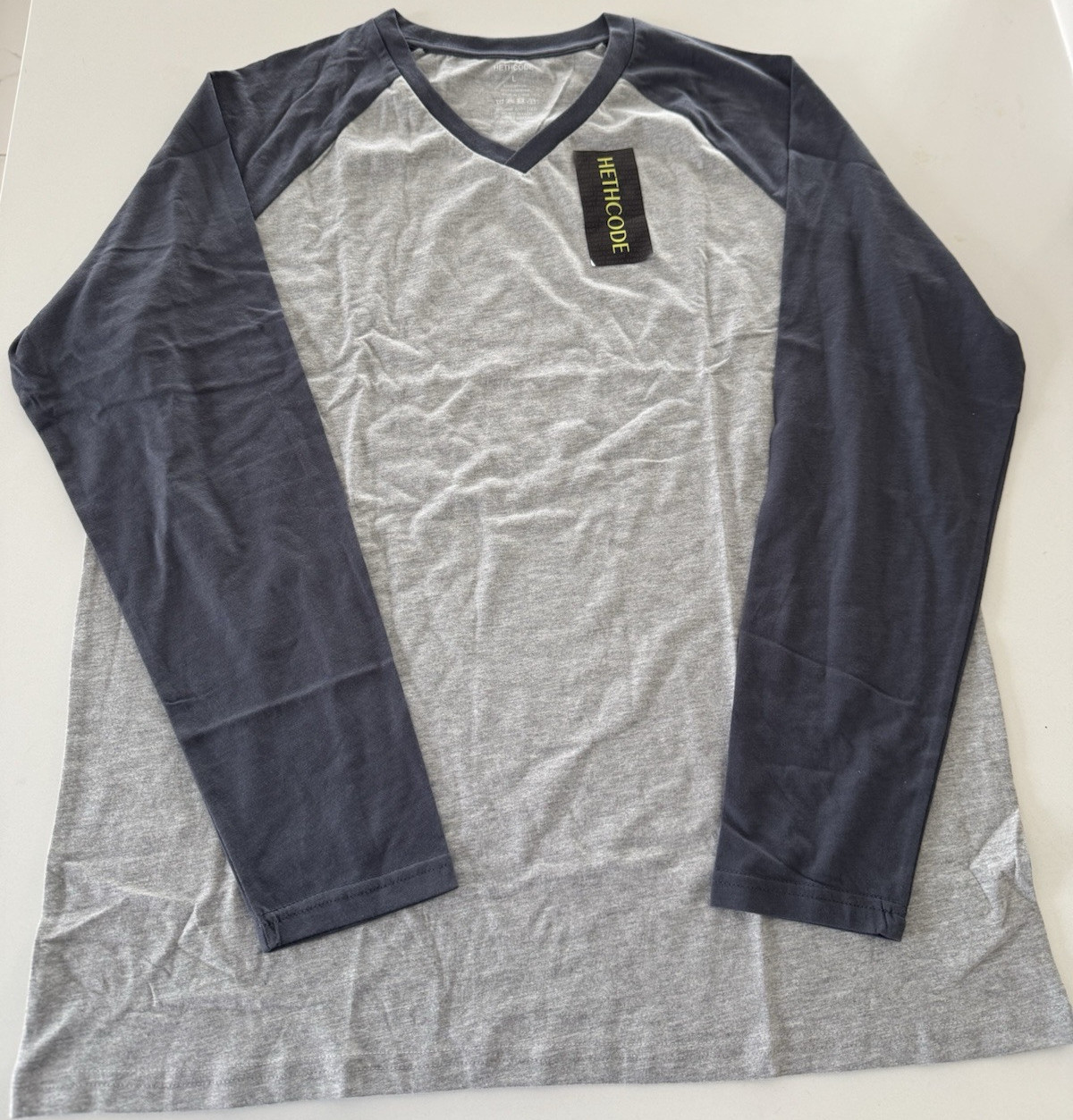 Men&rsquo;s t-shirt Casual Vintage Long Raglan Sleeve V-Neck Running Hiking Baseball L