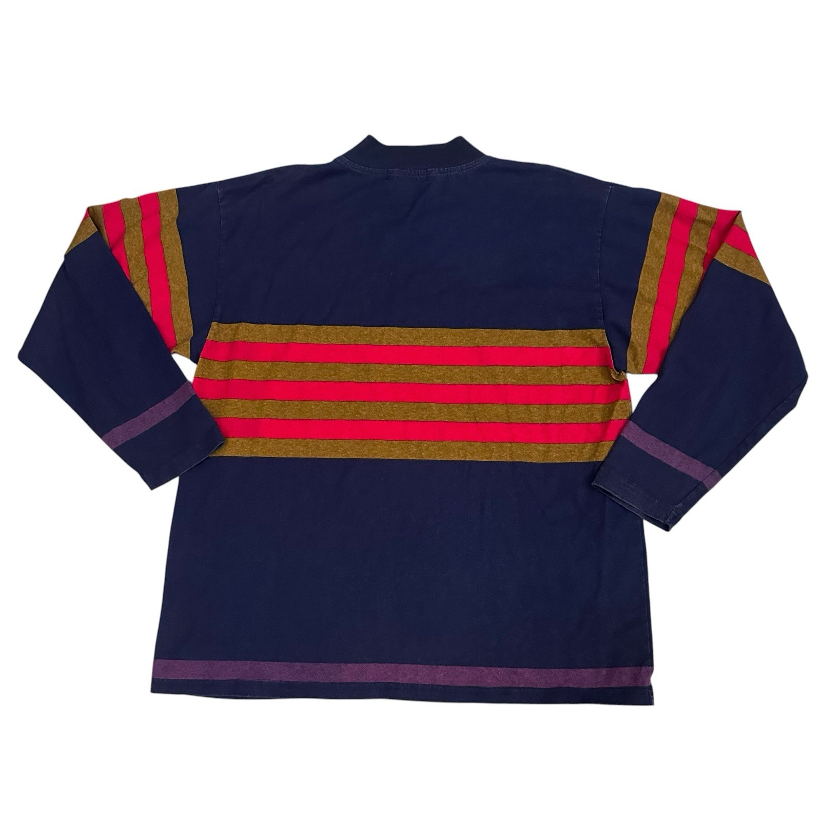 Vintage Americo Long Sleeve Mock Neck Shirt Me A Men’s L Navy Red Stripe 90s USA