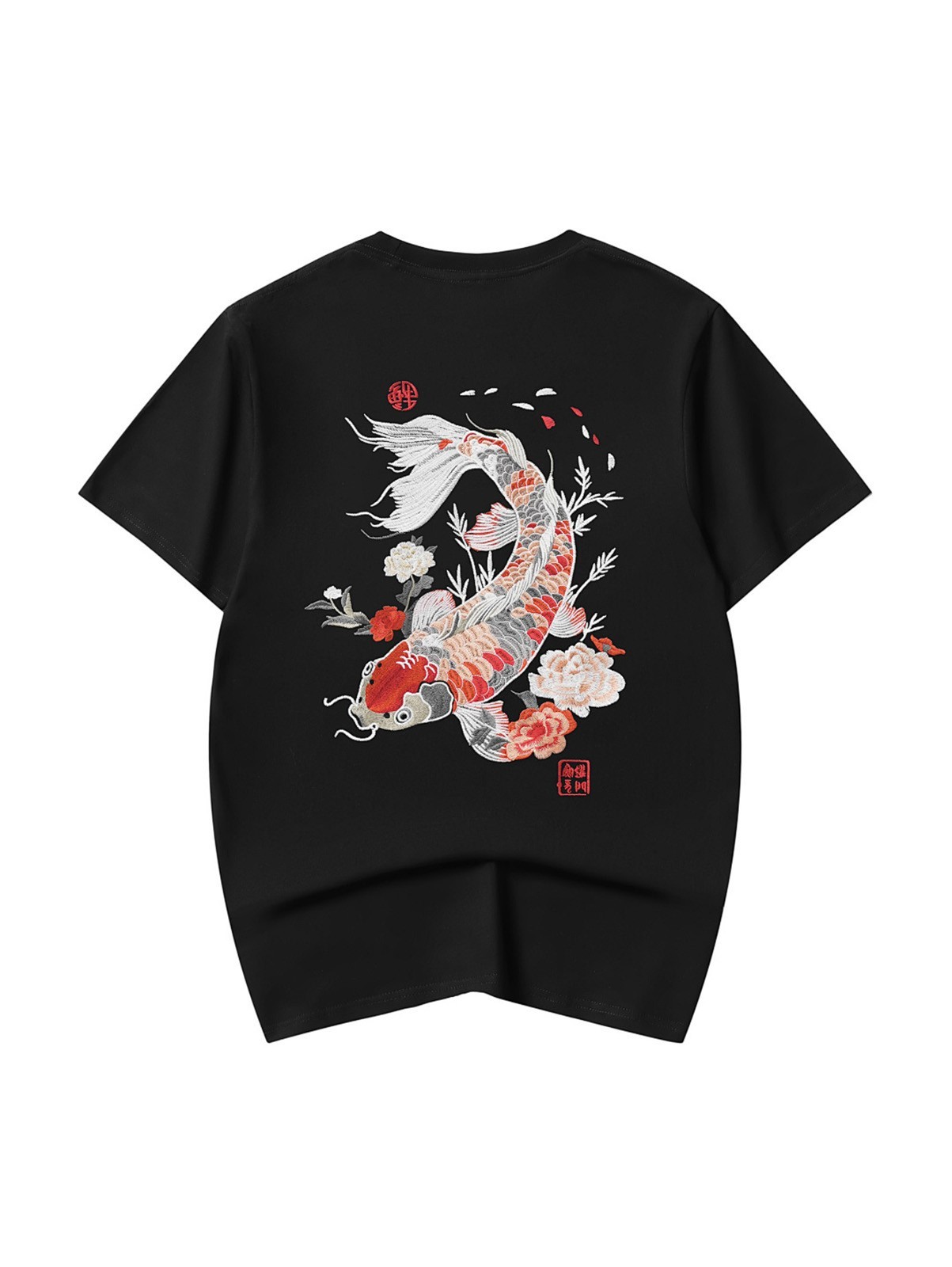 Niepce Men&rsquo;s Koi Fish Embroidery Tee Japanese Streetwear T-Shirt