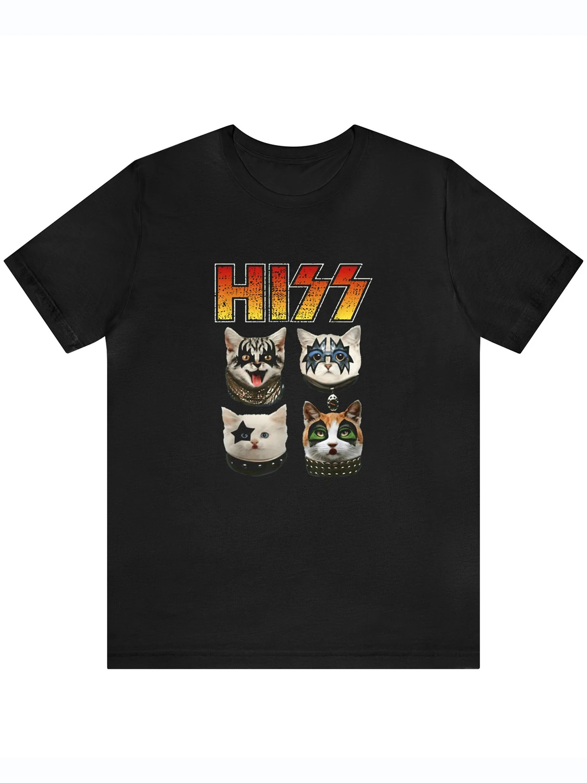 Men&rsquo;s Cat Pattern Cotton T-Shirt – KISS Rock Band Inspired Design, Casual Short