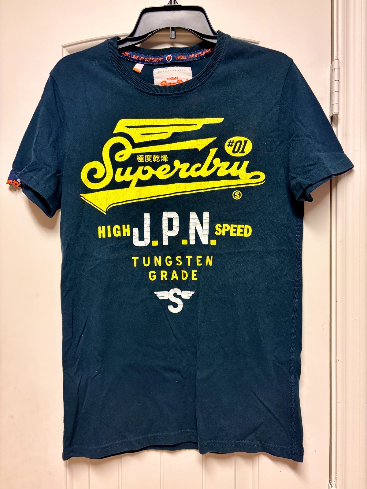 SUPERDRY Men Label Line JPN High Speed Tungsten Grade Graphic T-Shirt Navy Small