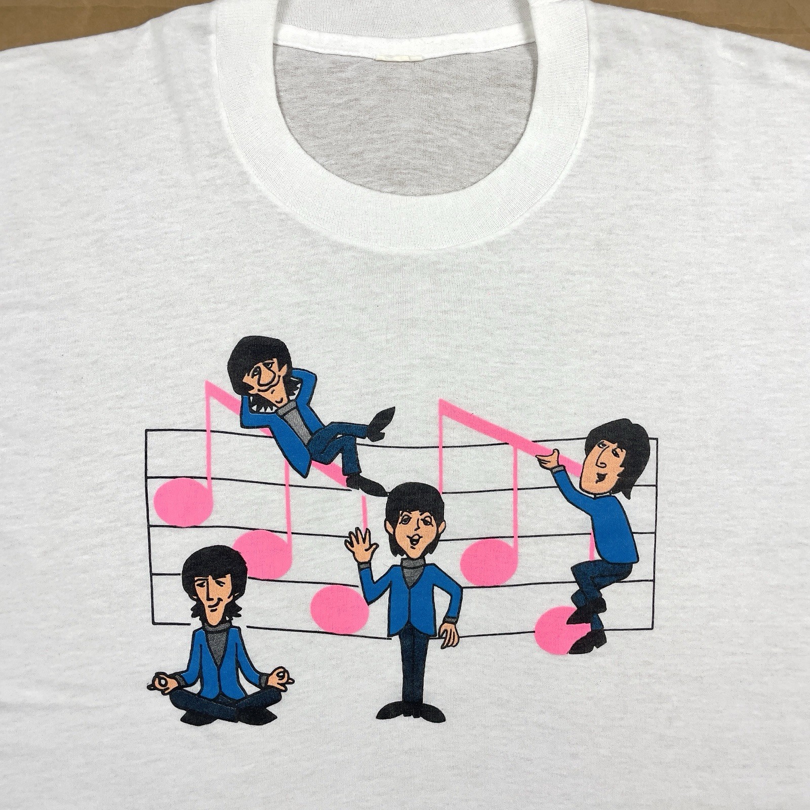 VTG 80s Beatles Music Notes 20.5” x 26.5” Cartoon / Animation T Shirt