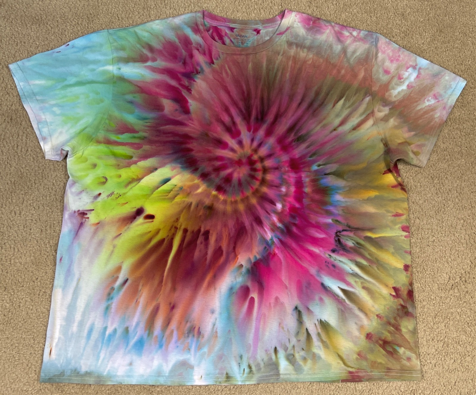Handmade Ice Tie Dye T-Shirt 3XL Mens Womens Soft Cotton Blue Plum Spiral