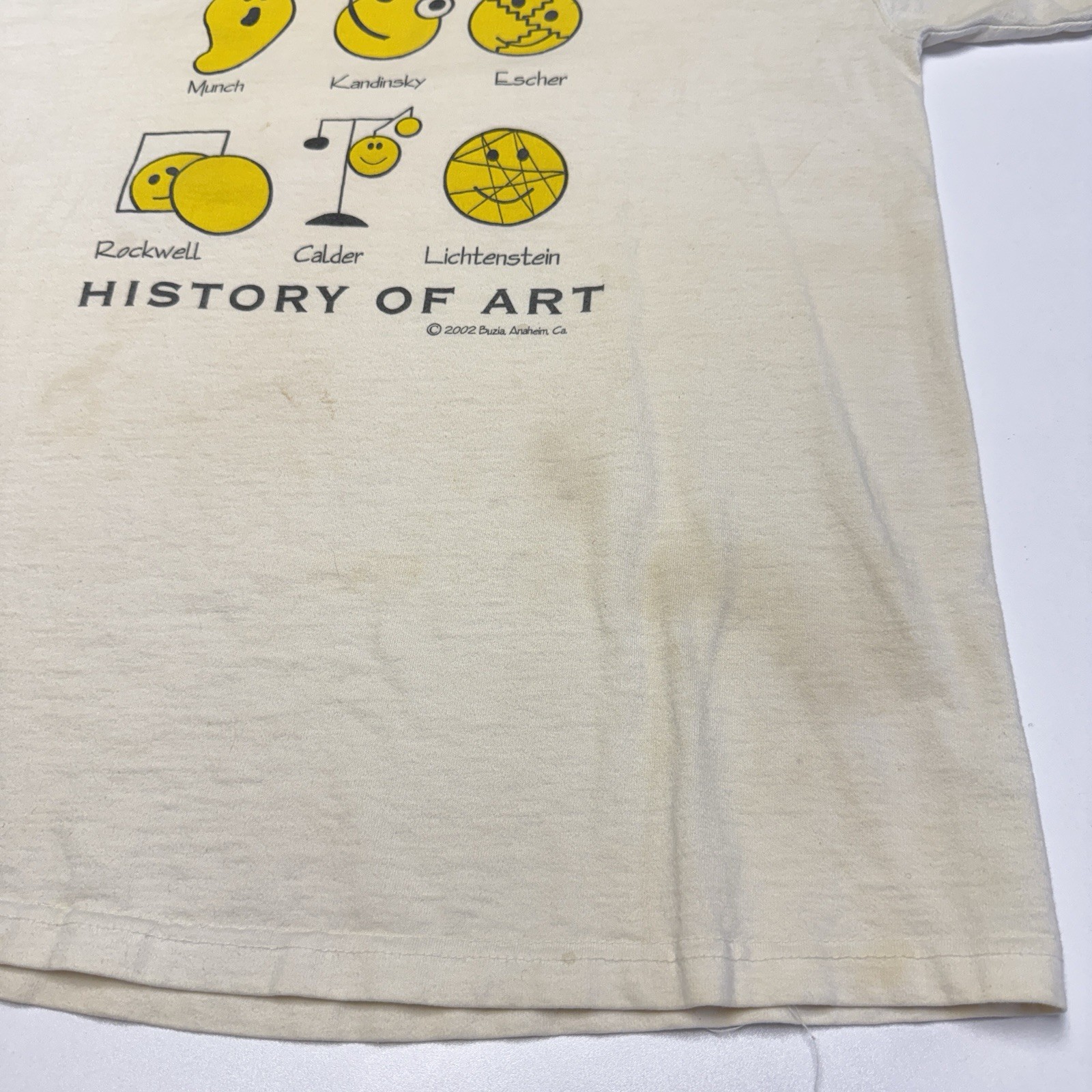 Vintage Smiley Face History of Art T Shirt Large Short Sleeve Y2K 2002 Painter