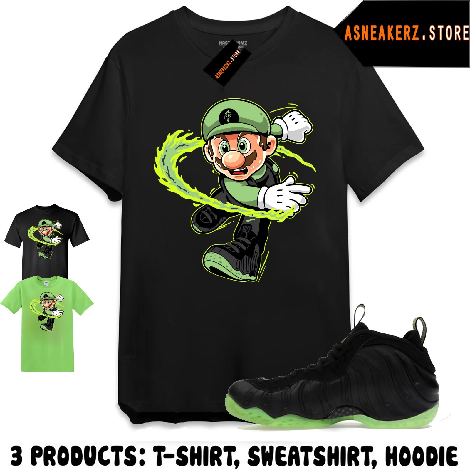 Shirt Match Foamposite One Black Volt Sneaker Matching Sneakerhead Mario T-Shirt