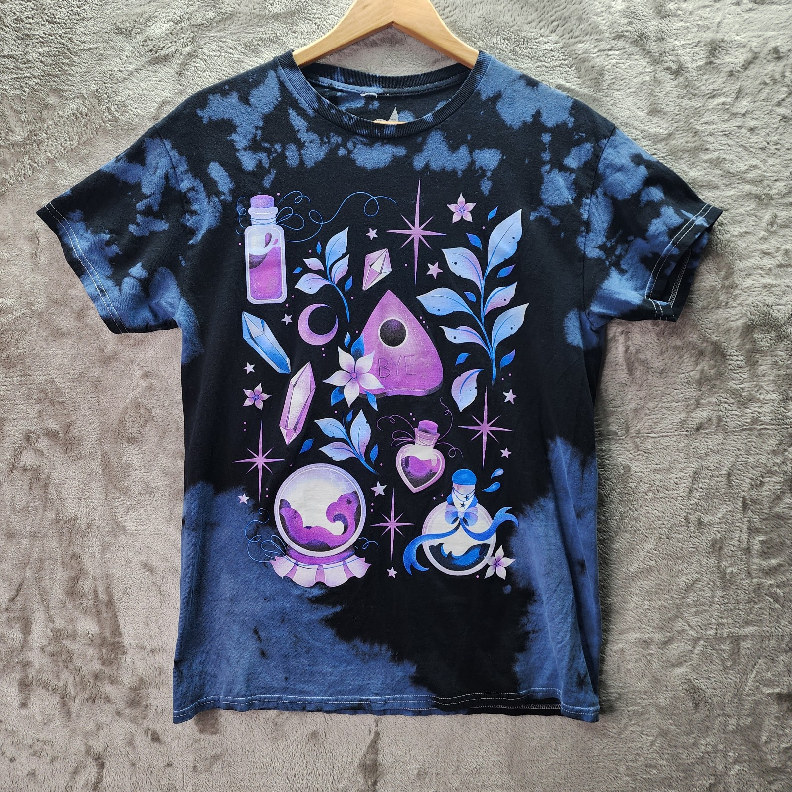 TexArt Tie Dye Graphic T Shirt Men’s Medium Fantasy Crystals Potion Ouija Style