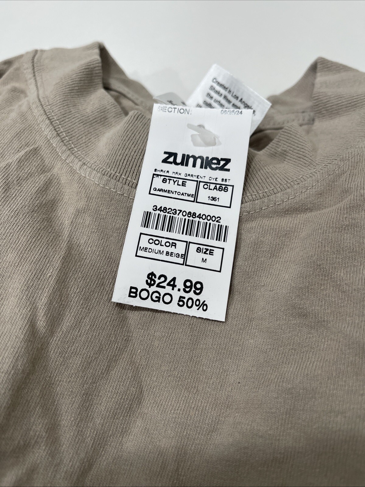 Shaka Wear Max Heavyweight Garment Dye Beige T-Shirt M