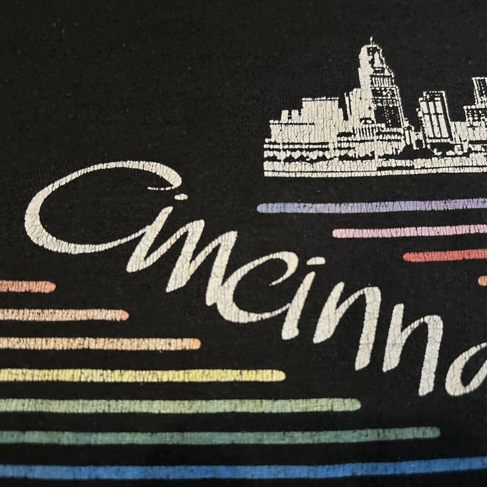 Vintage Cincinnati Riverfront Stadium Black Velva Sheen T-Shirt Size XL 80s 90s