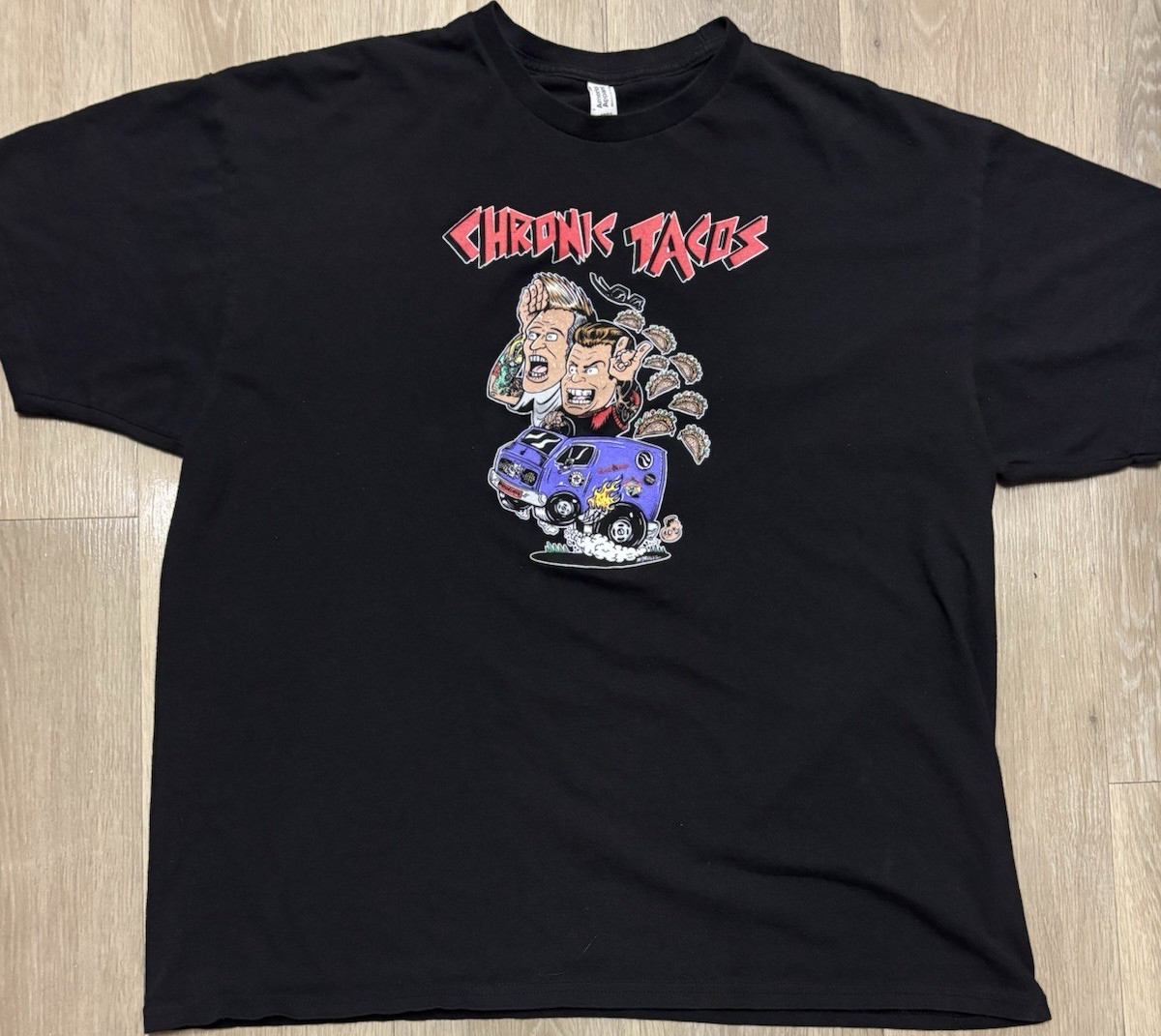 Gildan Chronic Tacos 20 Years Graphic Logo Black Short Sleeve T-Shirt Men 2XL
