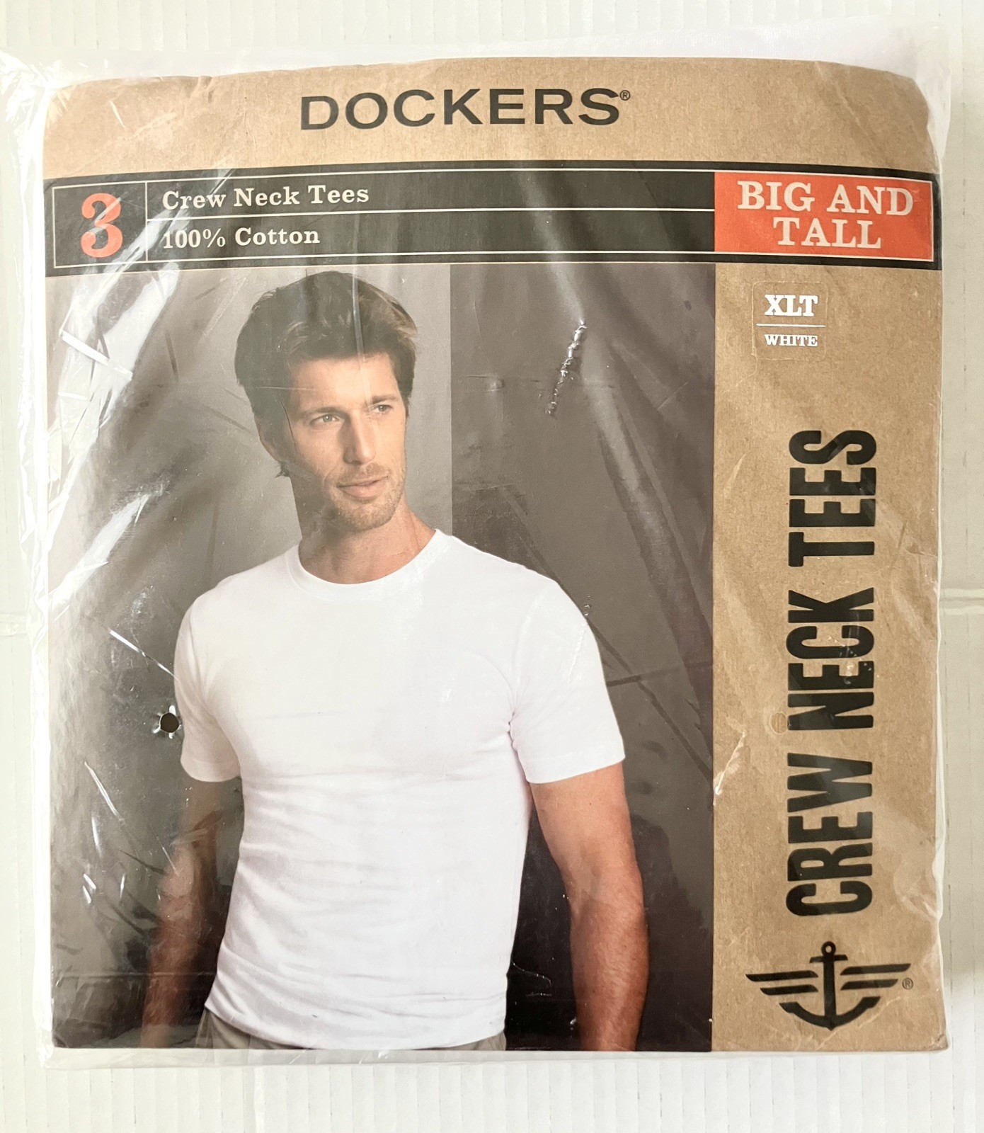 Dockers XLT Big & Tall 100% Cotton Crew neck T-shirts 3-Pack New w/Package White