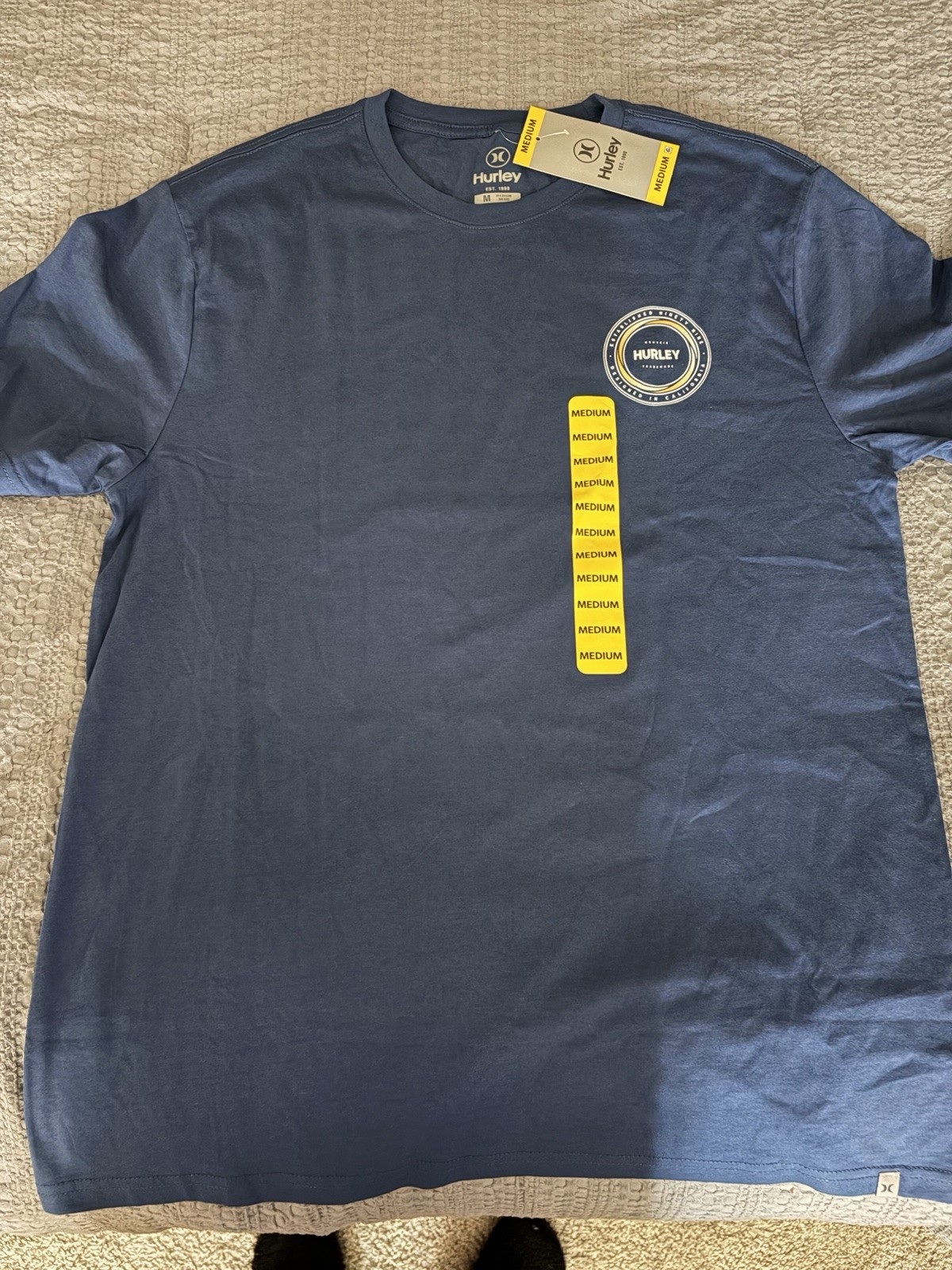 Hurley NWT Men&rsquo;s Blue Graphic Logo Crew Neck Short Sleeve Cotton Knit T-Shirt M