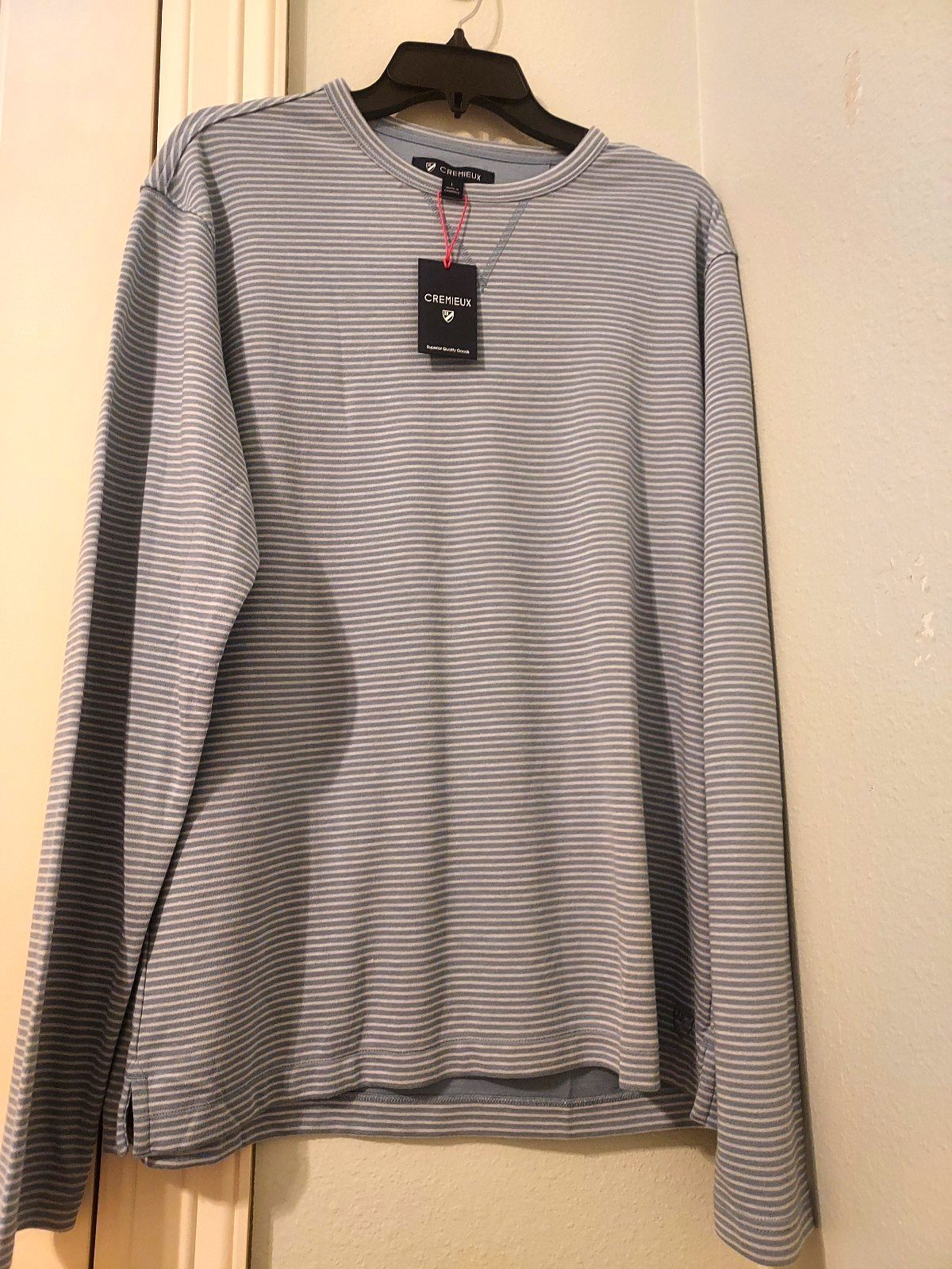 Men DANIEL Cremieux Pullover Crew Neck Blue Stripe Denim Large-New.