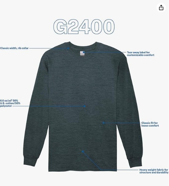 Gildan Ultra Cotton Long Sleeve T-Shirt Style G2400, Dark Heather (1 Pack)- 2XL