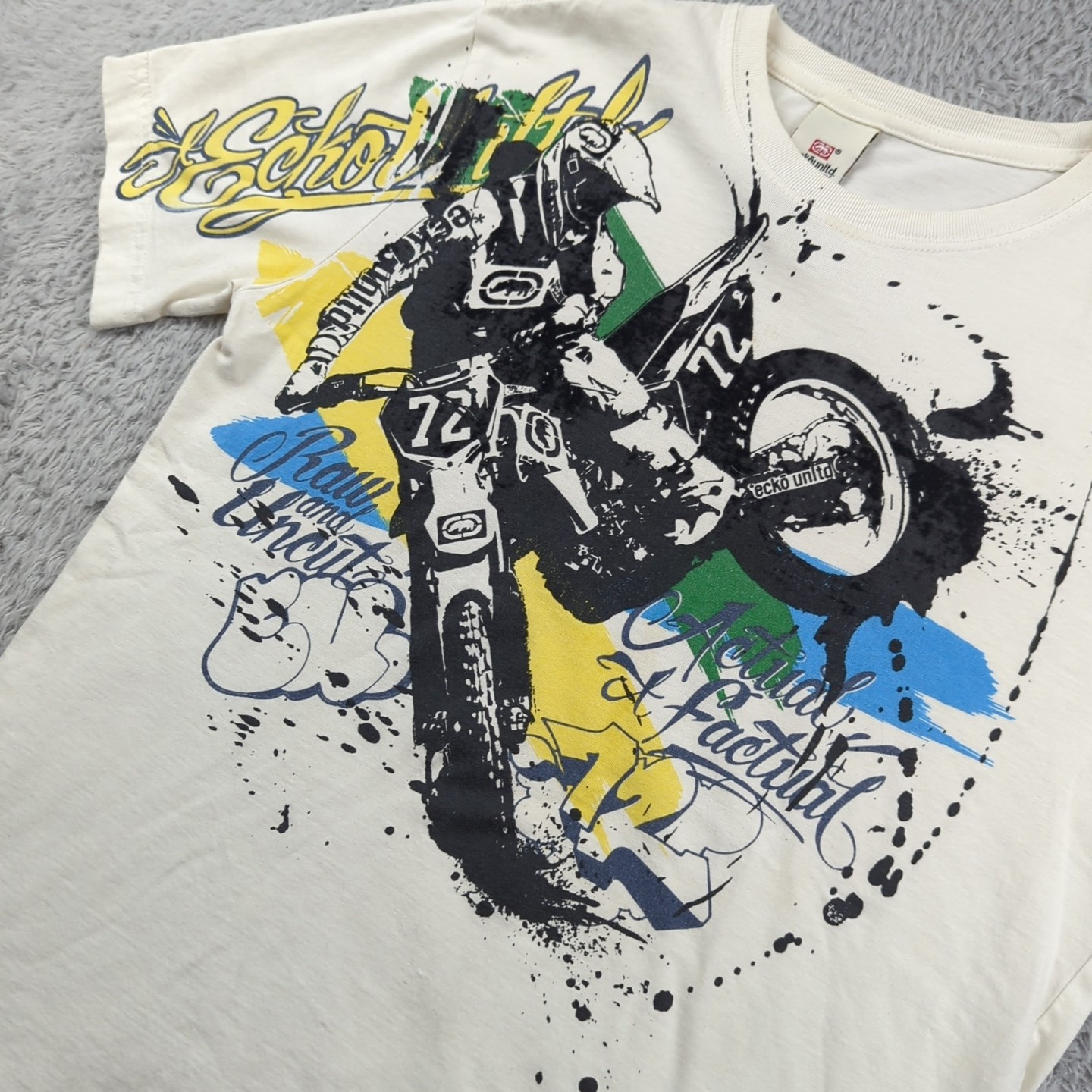 Echo Unltd T Shirt Mens Small White Multi Splash Motocross Busy VTG Y2K Raw