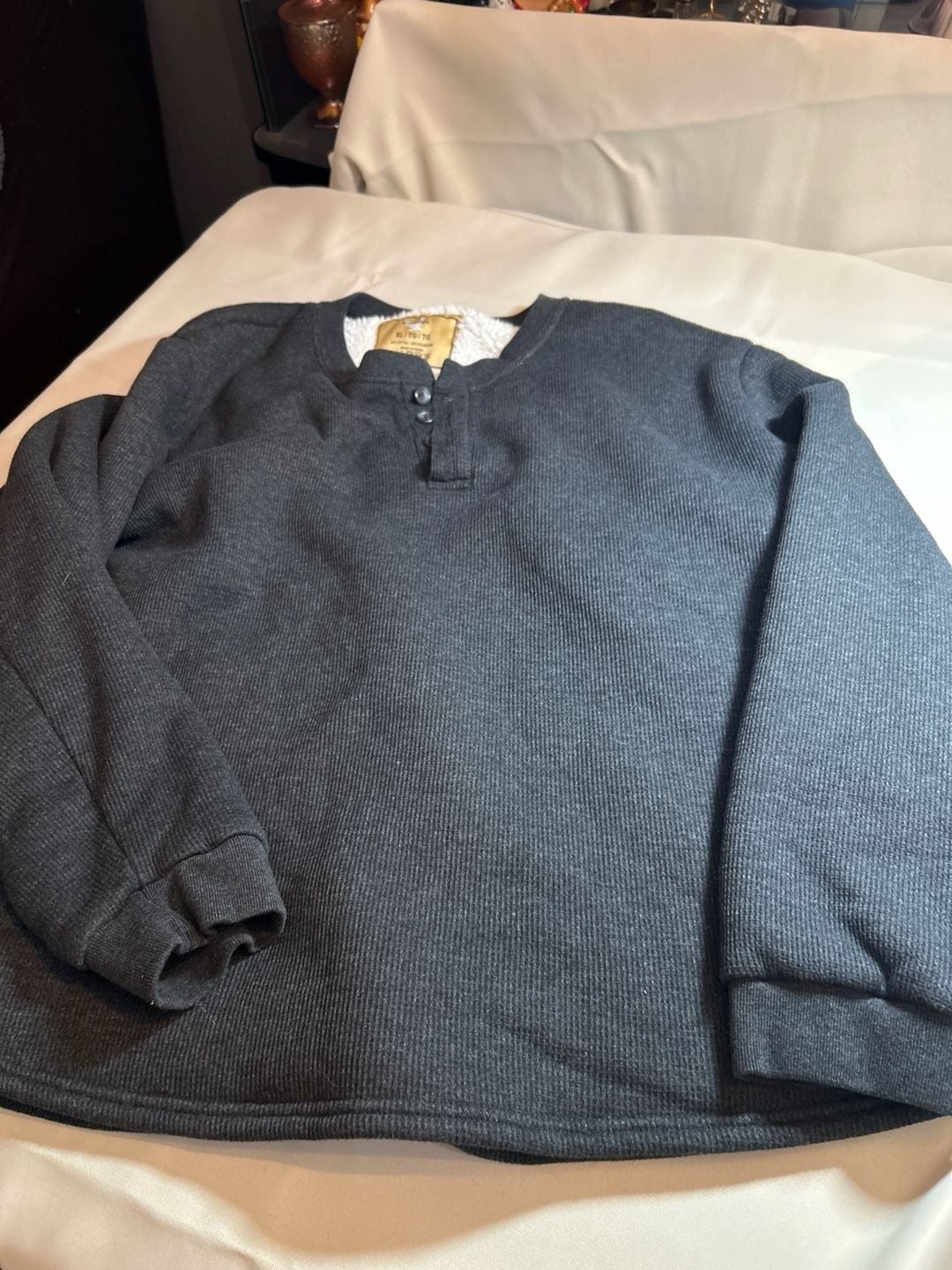 Bronze Eagle Sherpa Lined Waffle Knit Henley Shirt XL Charcoal Grey