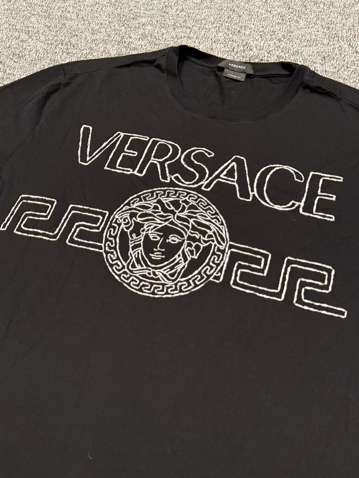Versace Embroidered T Shirt Mitchel Black Crew Neck Short Sleeve Mens Size Large