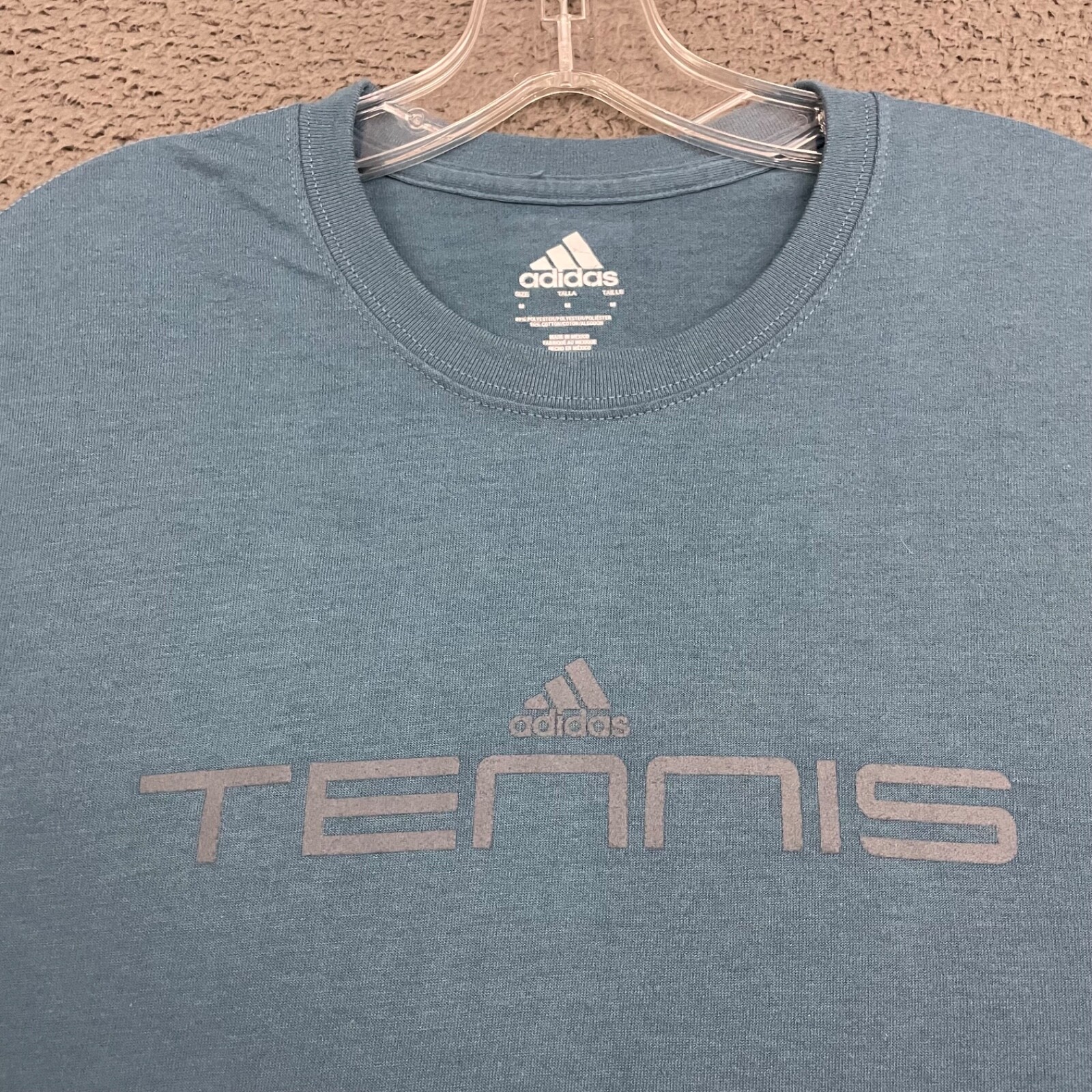 Adidas Tennis T-Shirt Mens Medium Blue Spell Out Cotton Blend Climalite Sports