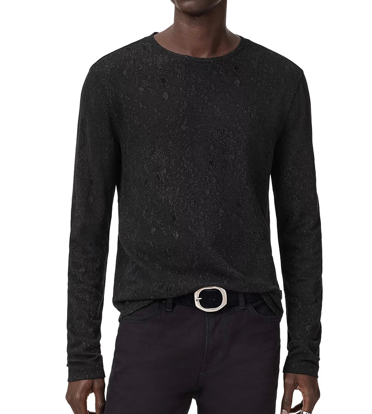 John Varvatos Collection Men&rsquo;s Vera Distressed Jacquard Textured Crew Tee Black