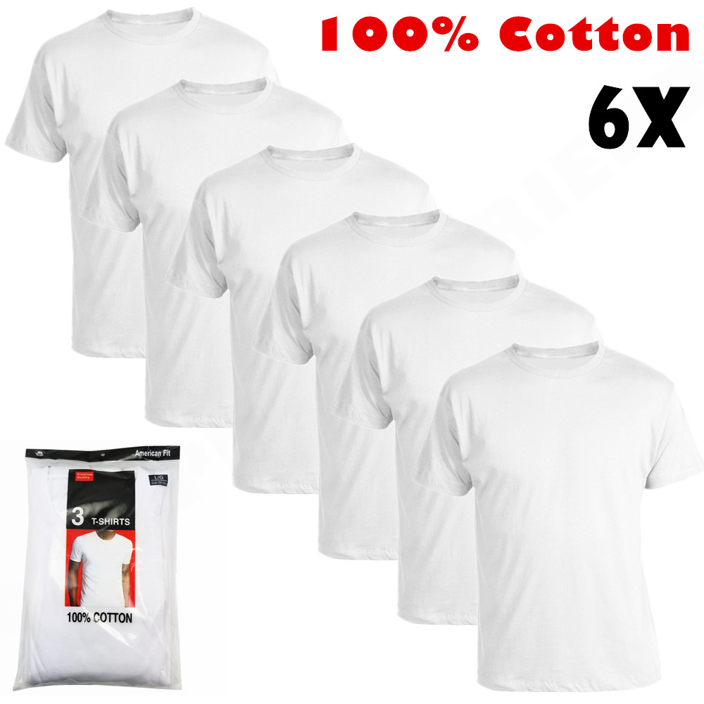 6 Pack Men&rsquo;s 100% Cotton Tagless Crew-Neck T-Shirt Undershirt Tee White S-XL