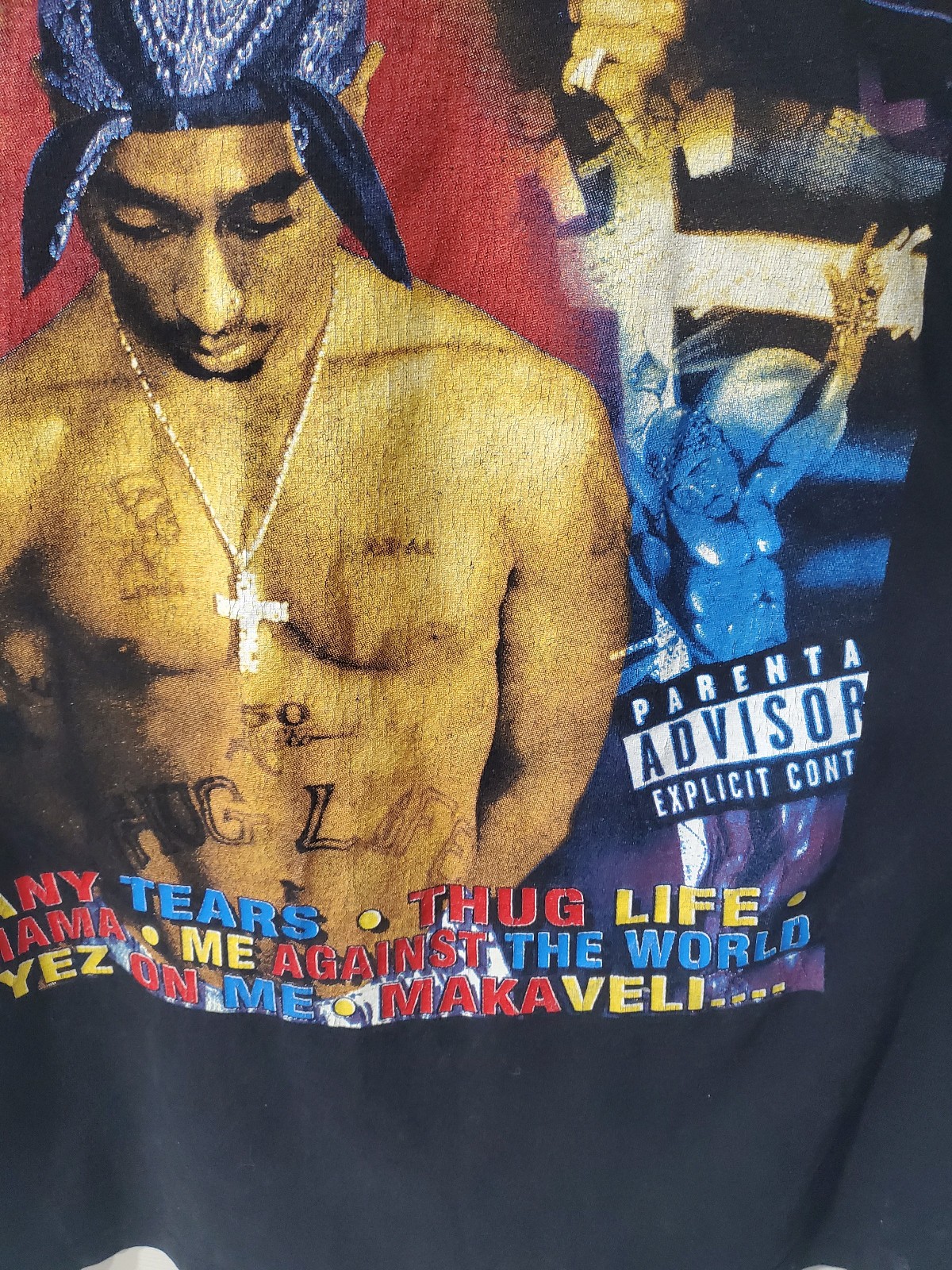Vintage 90s « In Memory Of » 2PAC Tupac Big Face AOP Rap 2-Sided Men&rsquo;s T-Shirt XL